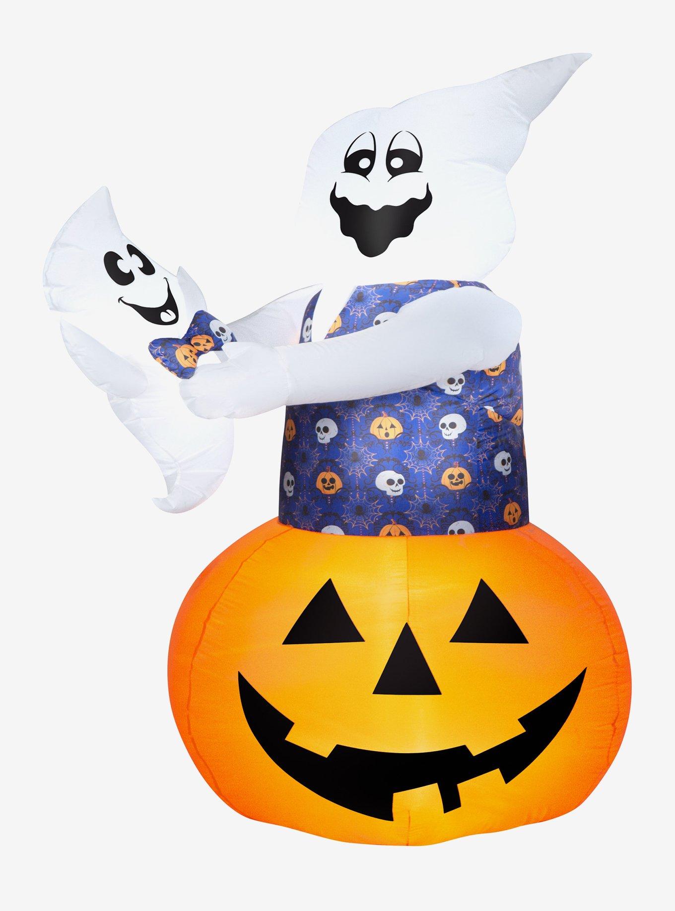 Whimsical Pumpkin Ghost with Baby Airblown, , hi-res