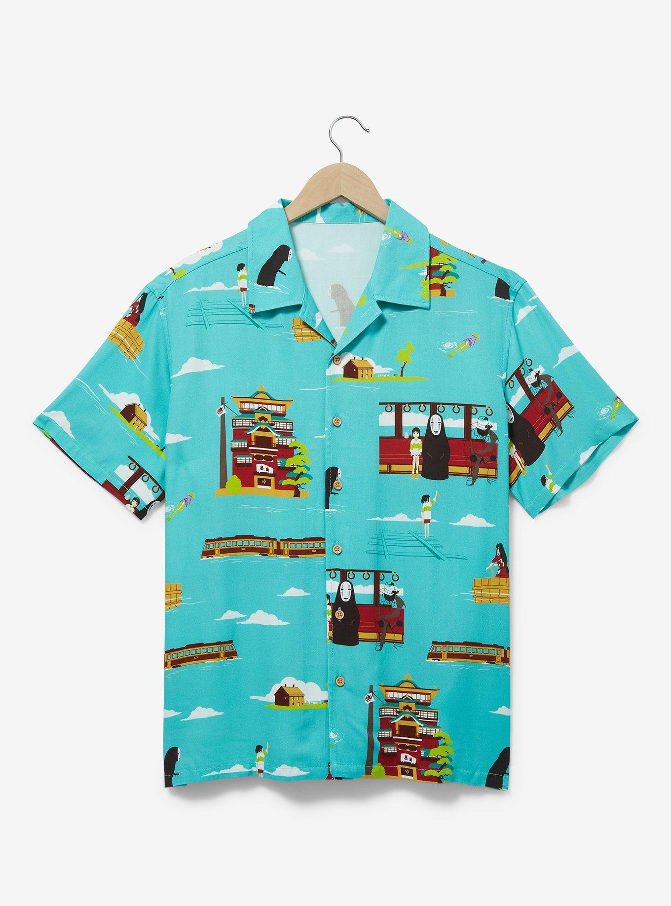 Studio Ghibli Spirited Away Chihiro and No-Face Scenic Teal Woven Button-Up &mdash; BoxLunch Exclusive, , hi-res
