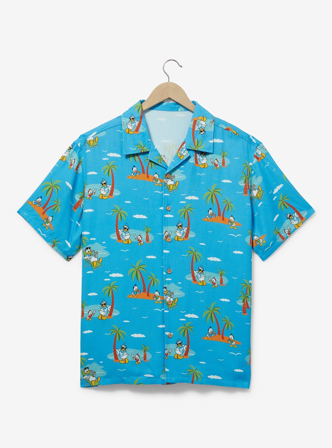 Disney Donald Duck Island Allover Print Button-Up Top - BoxLunch Exclusive, BLUE, hi-res