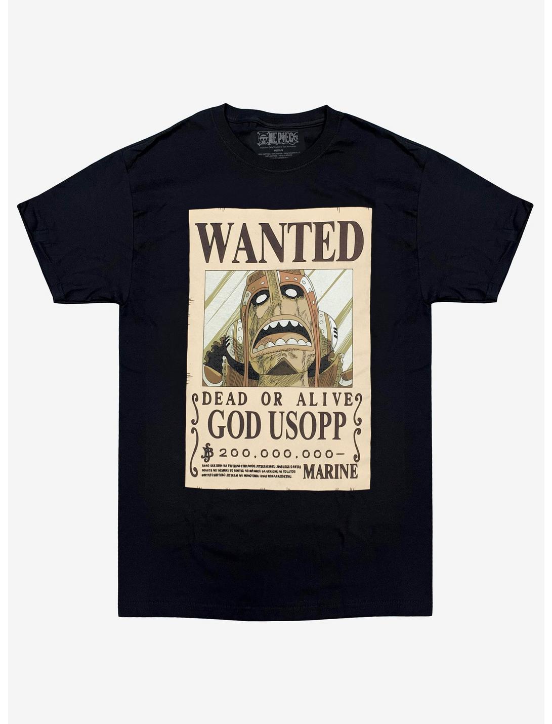 One Piece God Usopp Wanted Poster Double-Sided T-Shirt, BLACK, hi-res