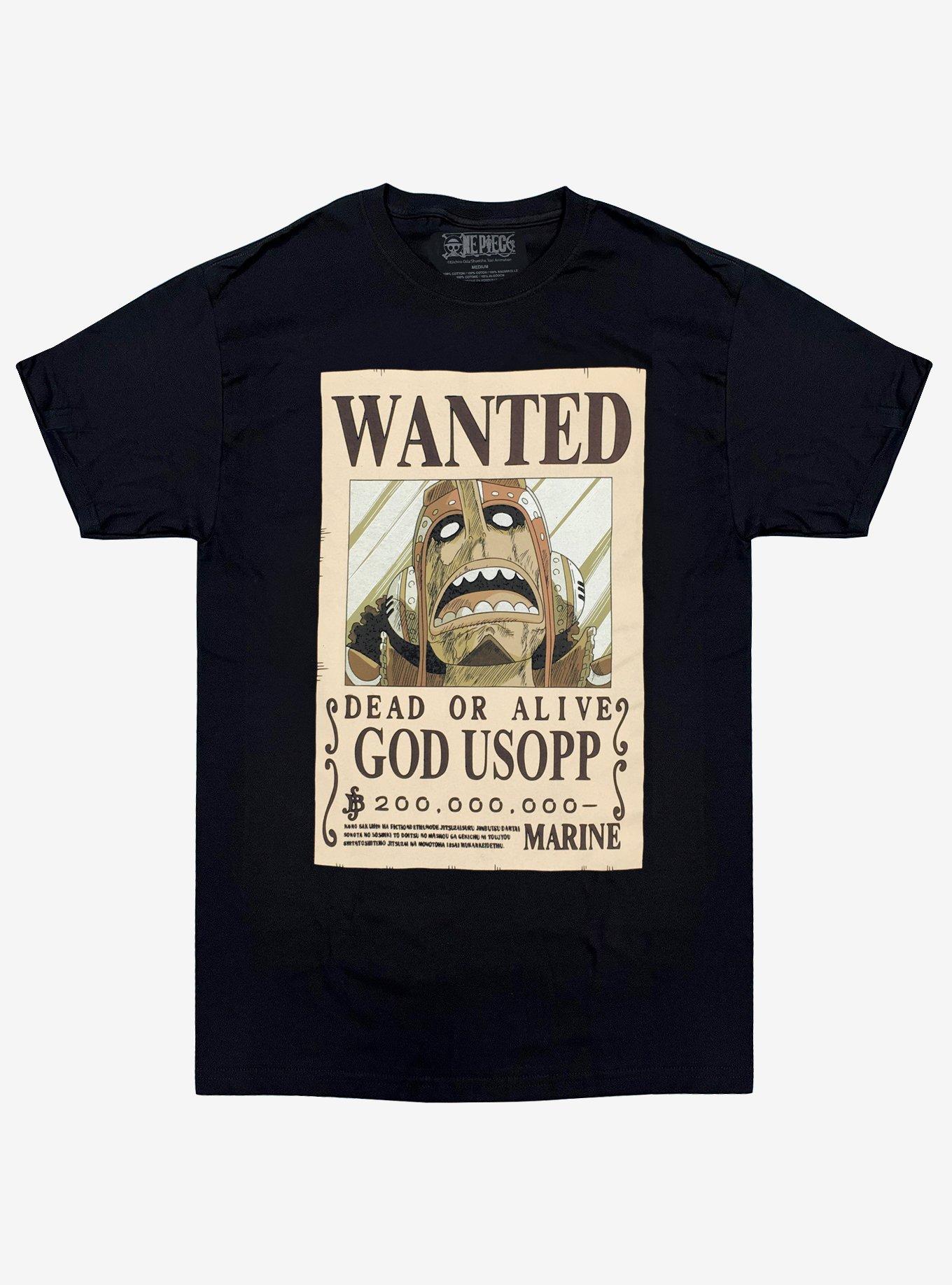 One Piece God Usopp Wanted Poster Double-Sided T-Shirt, BLACK, hi-res