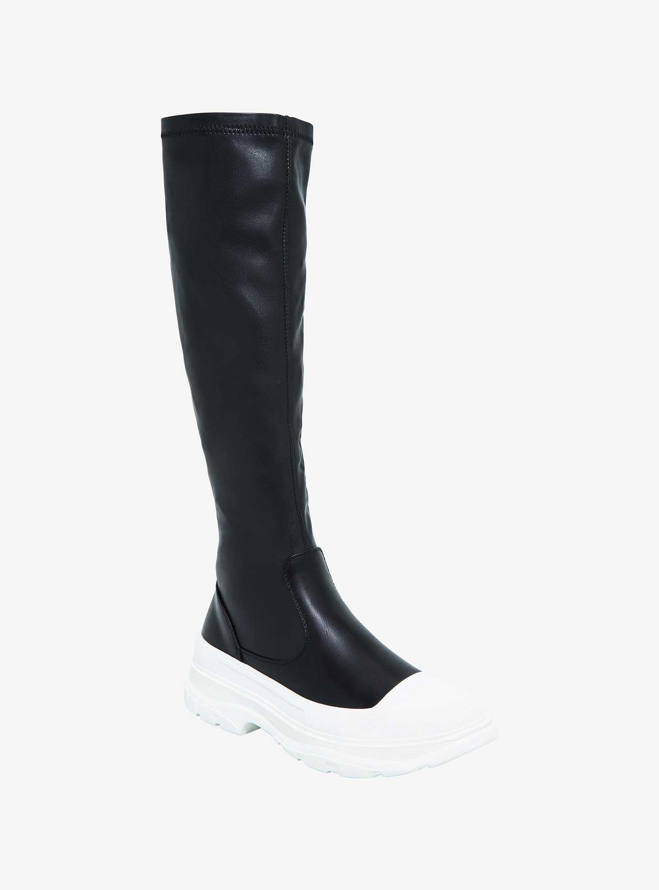 Azalea Wang Black & White Knee-High Stretch Sneakers, , hi-res