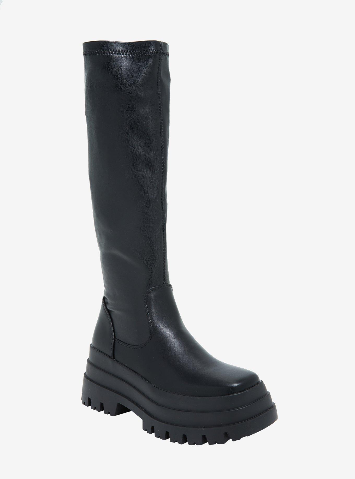 Azalea Wang Black Stretch Knee-High Platform Boots, MULTI, hi-res