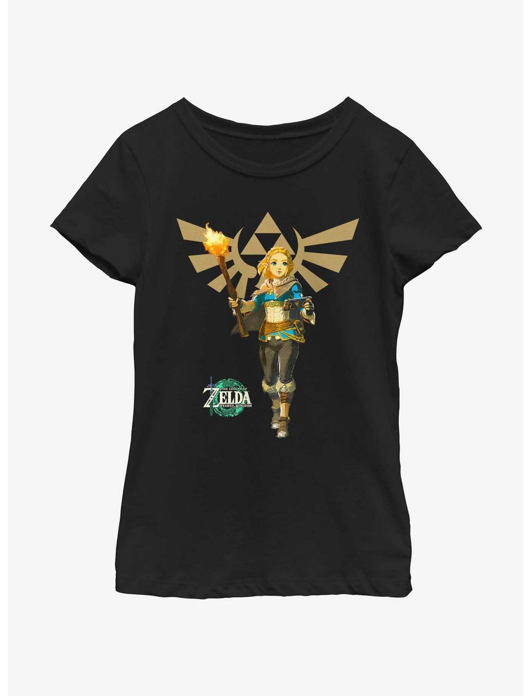 The Legend of Zelda: Tears of the Kingdom Zelda Crest Youth Girls T-Shirt, BLACK, hi-res