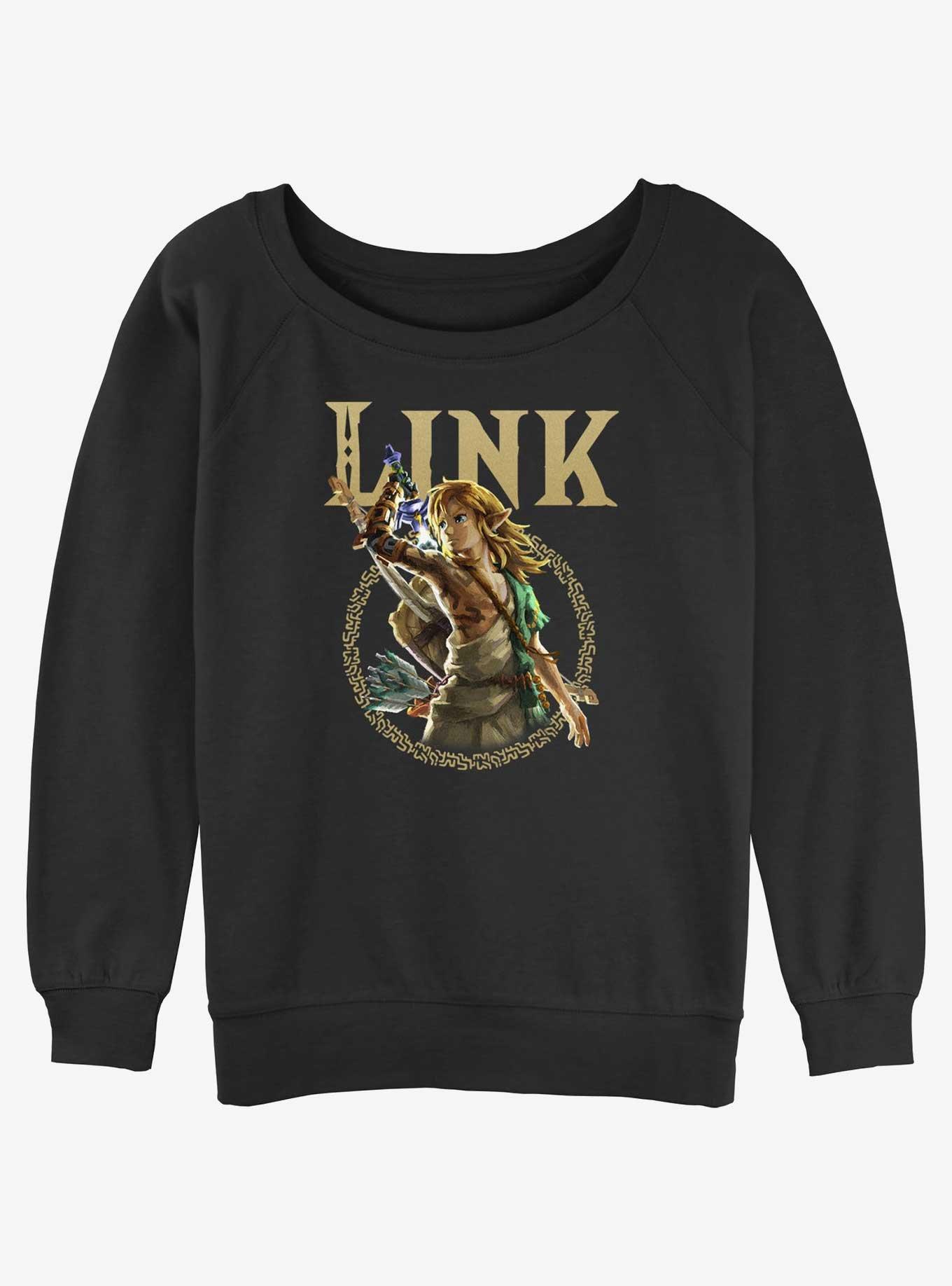 The Legend of Zelda: Tears of the Kingdom Link Badge Womens Slouchy Sweatshirt, BLACK, hi-res