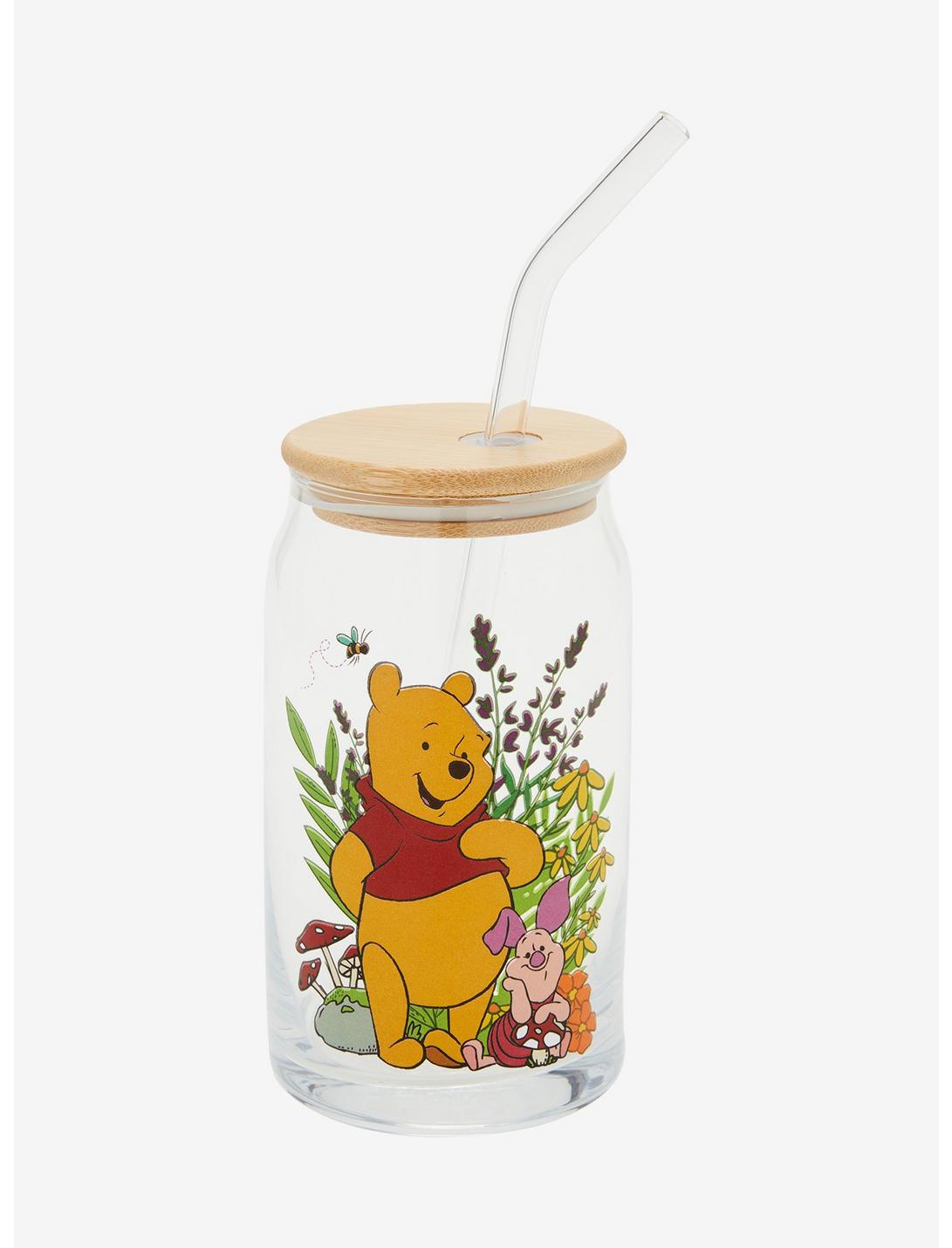 Disney Winnie the Pooh Floral Glass Cup with Straw, , hi-res