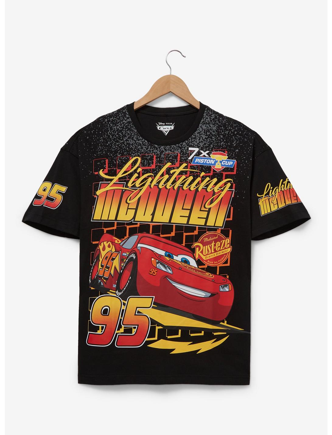 Disney Pixar Cars Lightning McQueen Racing Allover Print T-Shirt — BoxLunch Exclusive, BLACK, hi-res