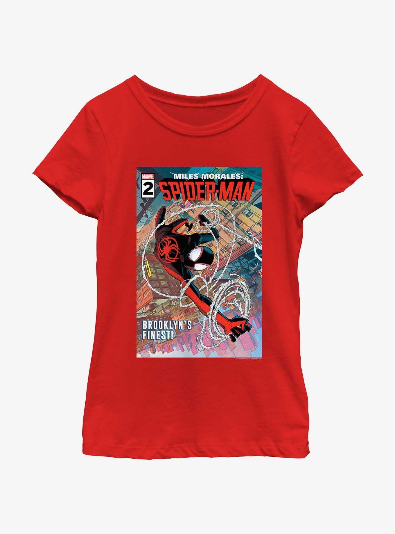 Marvel Spider-Man Miles Morales Brooklyns Finest Poster Youth Girls T-Shirt, RED, hi-res