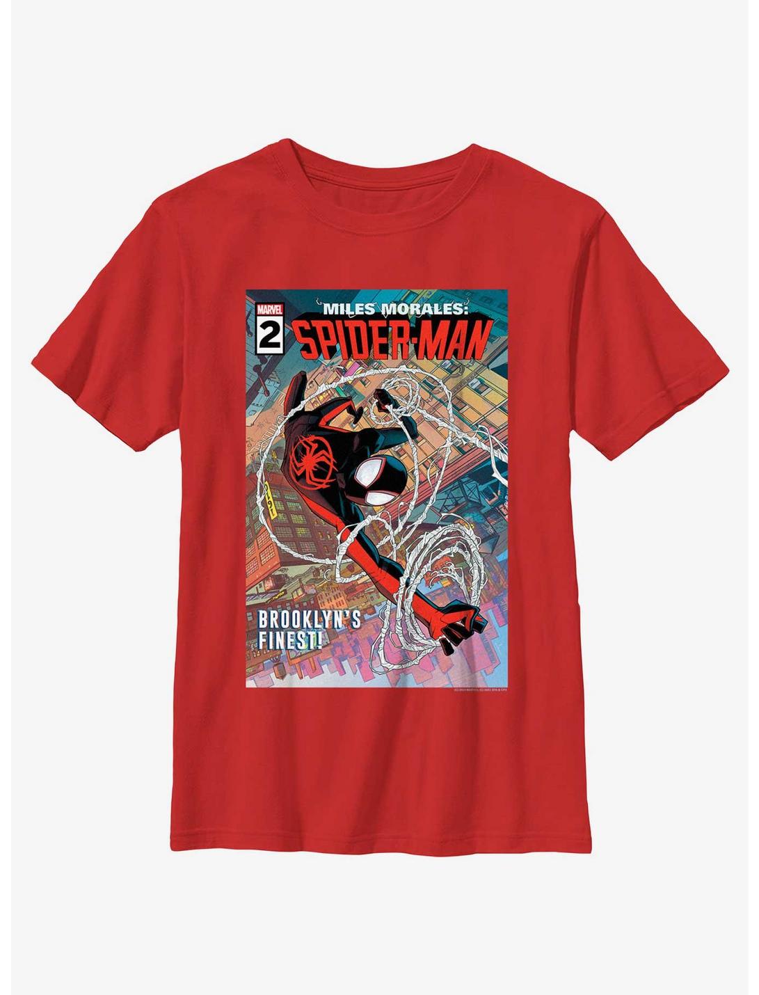 Marvel Spider-Man Miles Morales Brooklyns Finest Poster Youth T-Shirt, RED, hi-res