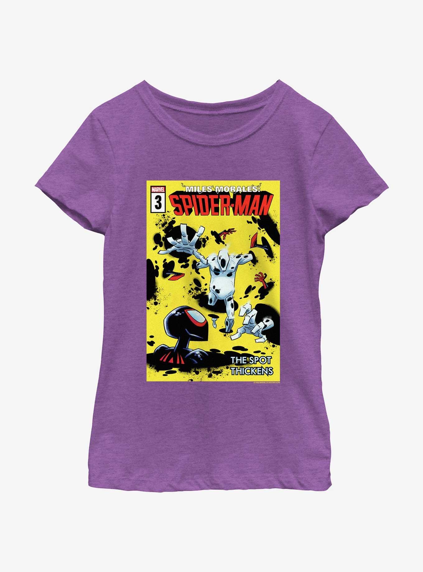 Marvel Spider-Man The Spot Thickens Poster Youth Girls T-Shirt, PURPLE BERRY, hi-res