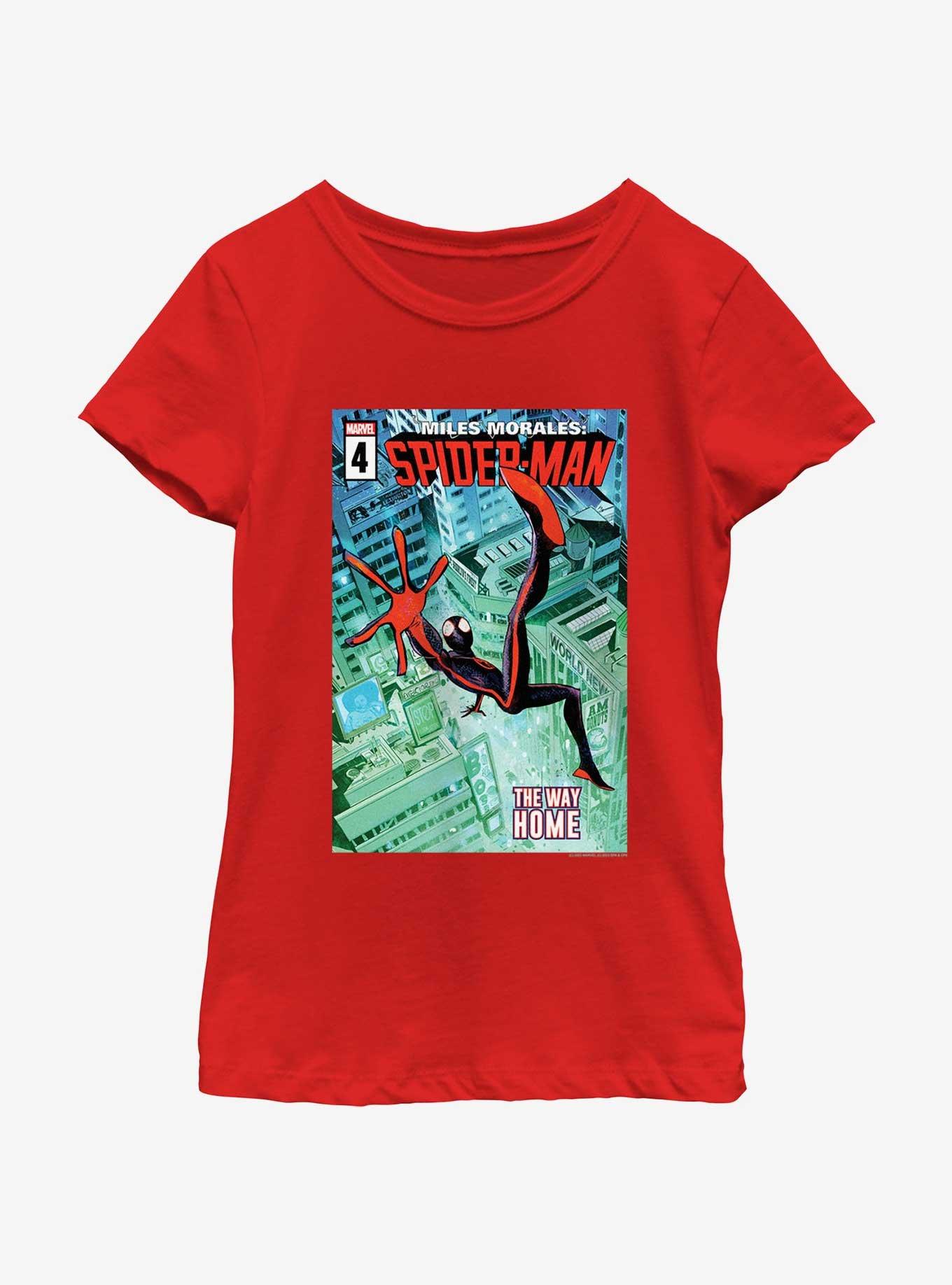 Marvel Spider-Man Miles Morales The Way Home Poster Youth Girls T-Shirt, RED, hi-res