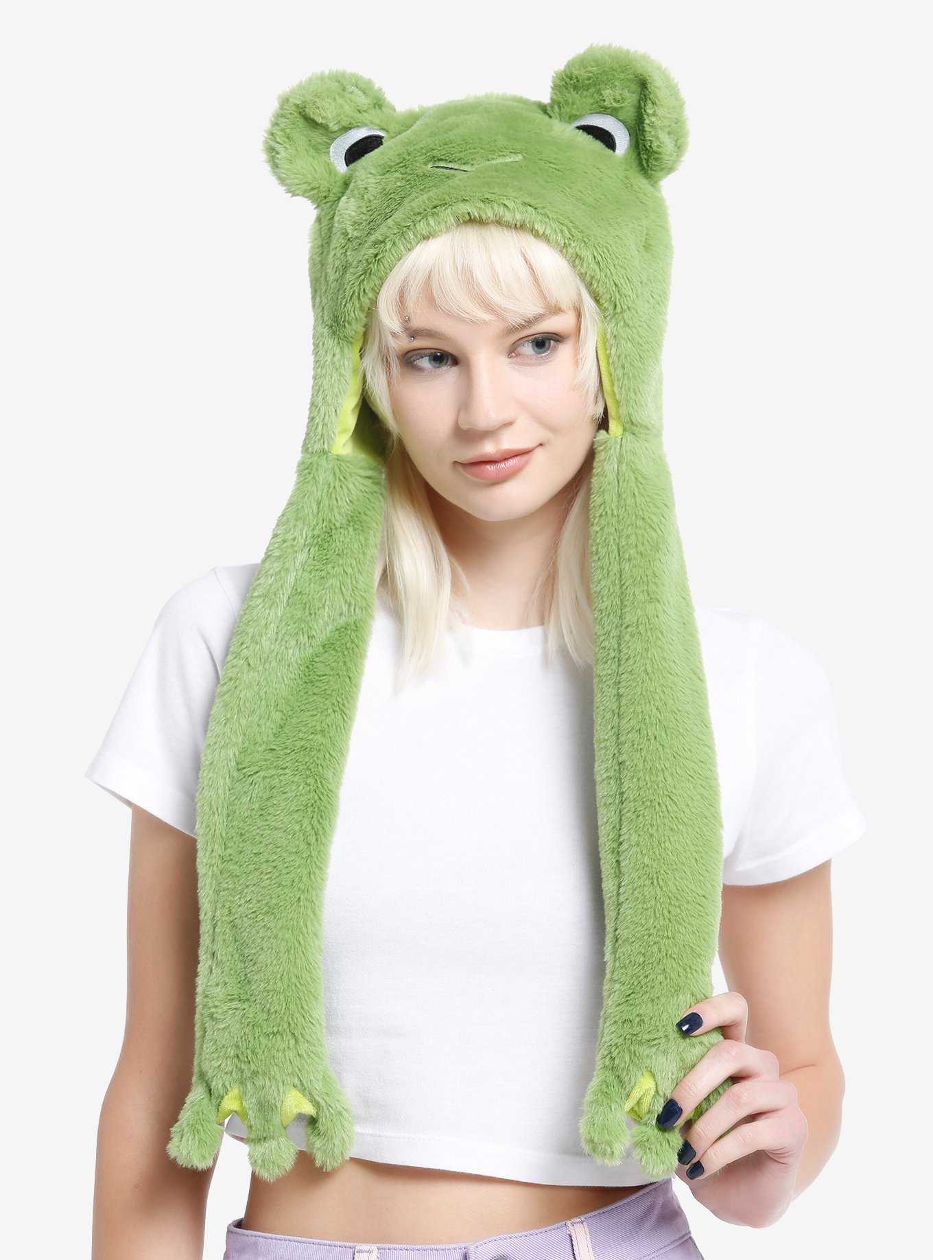 Green Frog Fuzzy Tassel Beanie With Movable Eyes, , hi-res