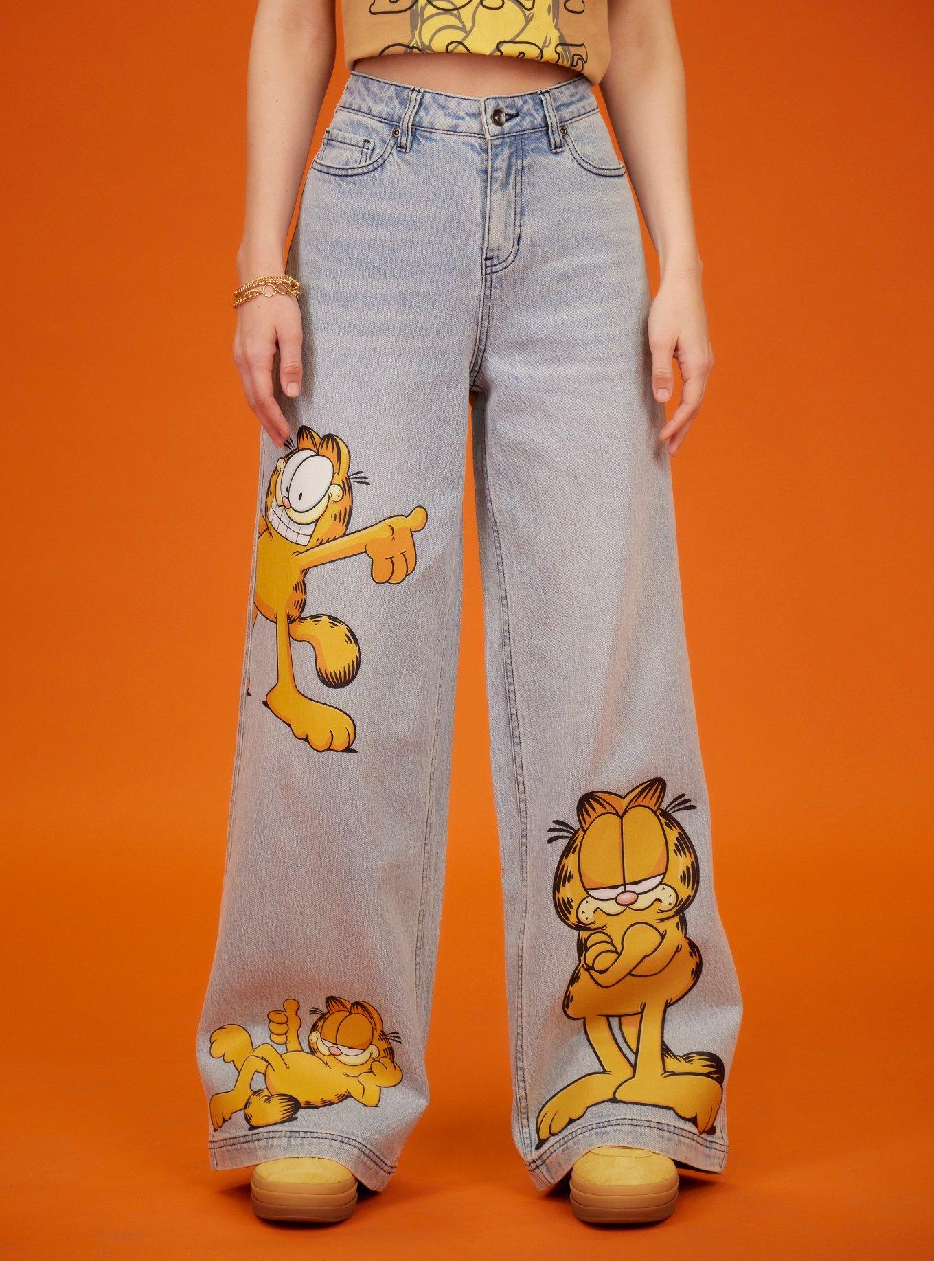 Garfield Poses Wide Leg Denim Pants, ORANGE, hi-res