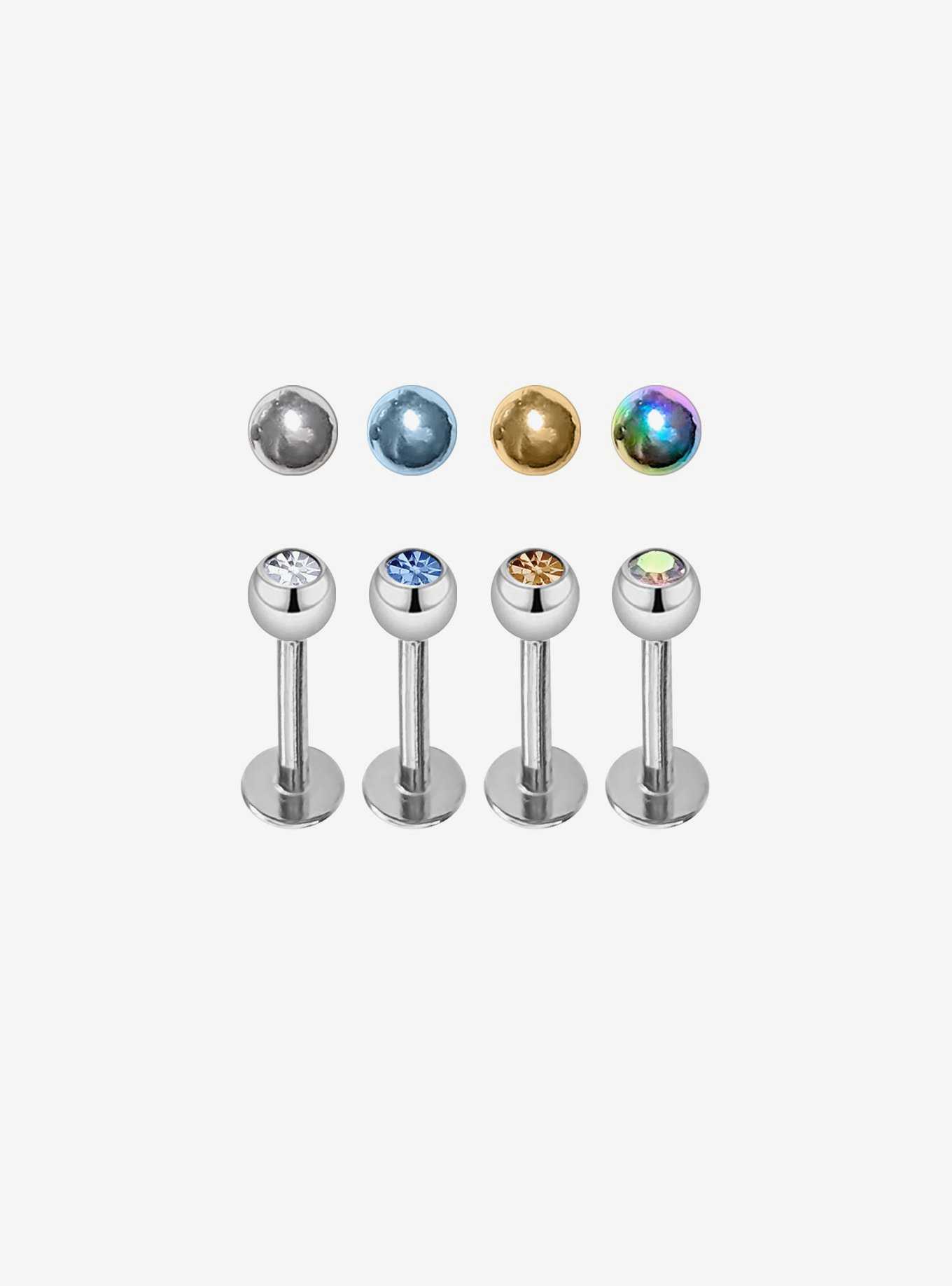 Steel Silver & Gold CZ Labret 4 Pack, , hi-res