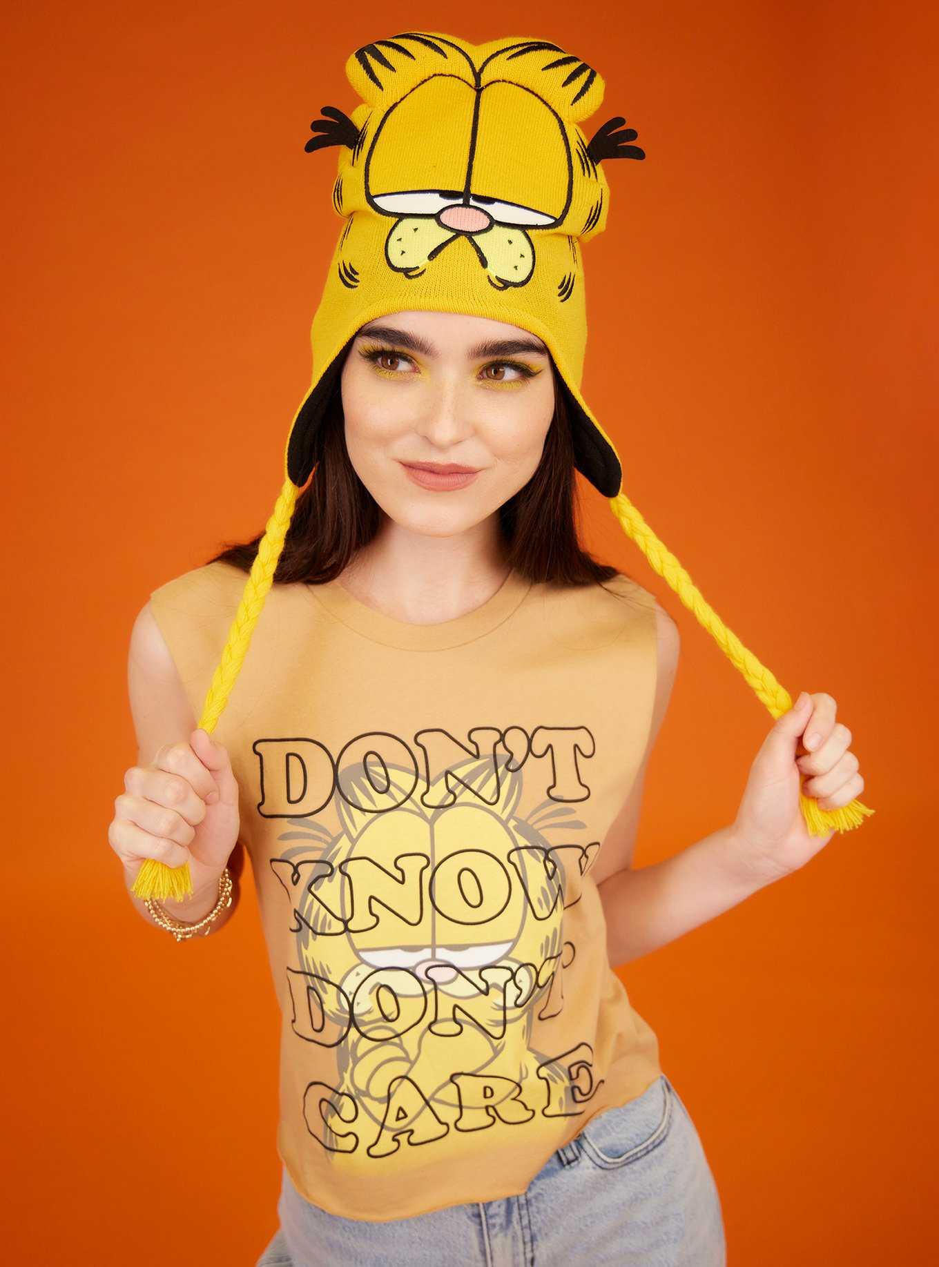 Garfield Don't Know Don't Care Girls Crop Muscle Tank Top, , hi-res
