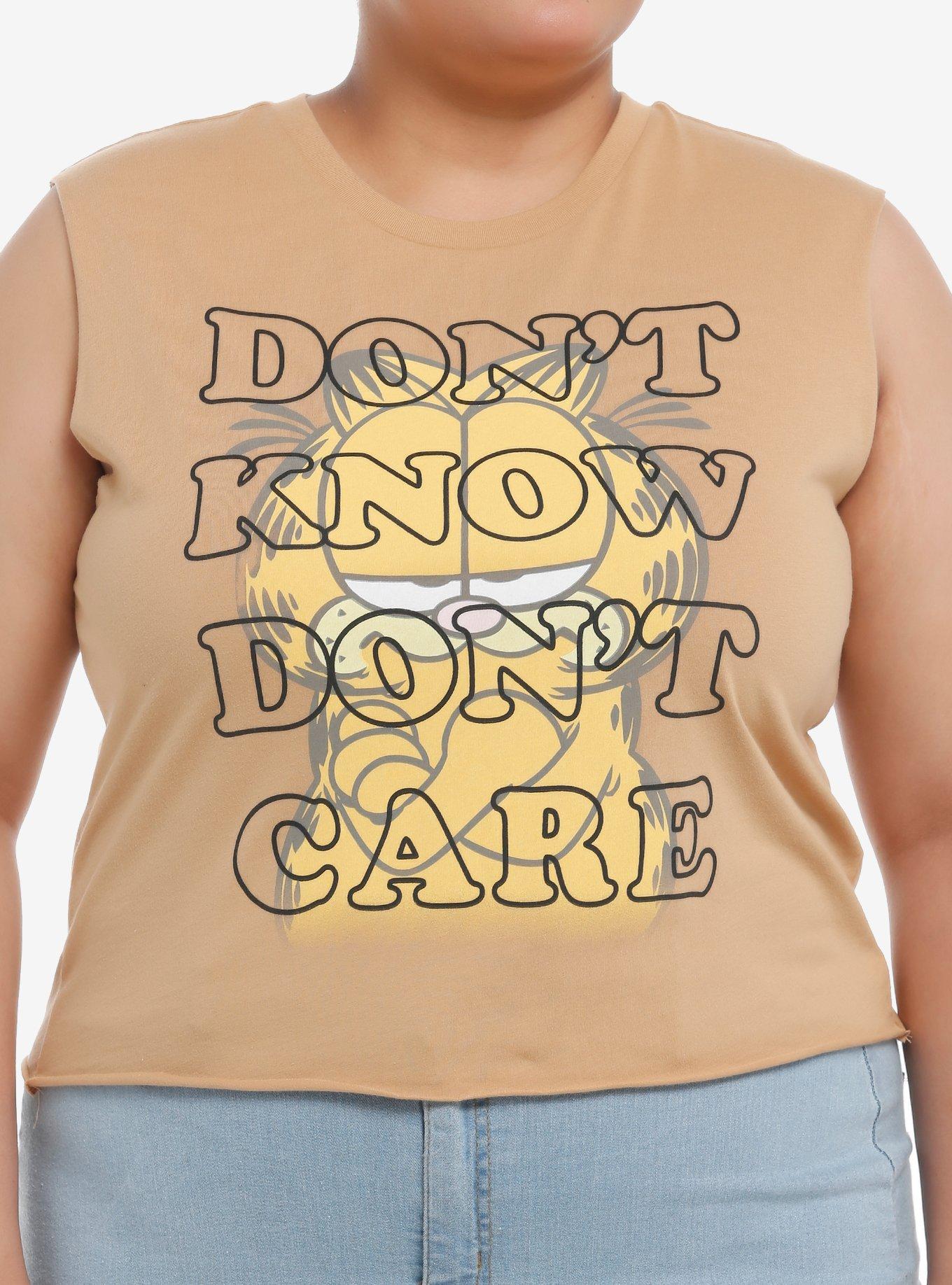 Garfield Don't Know Don't Care Girls Crop Muscle Tank Top Plus Size, MULTI, hi-res