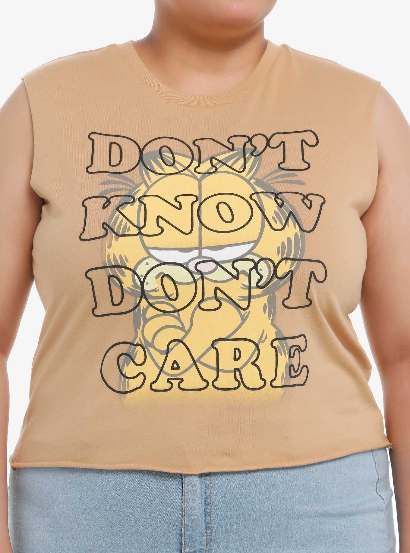Garfield Don't Know Don't Care Girls Crop Muscle Tank Top Plus Size, , hi-res