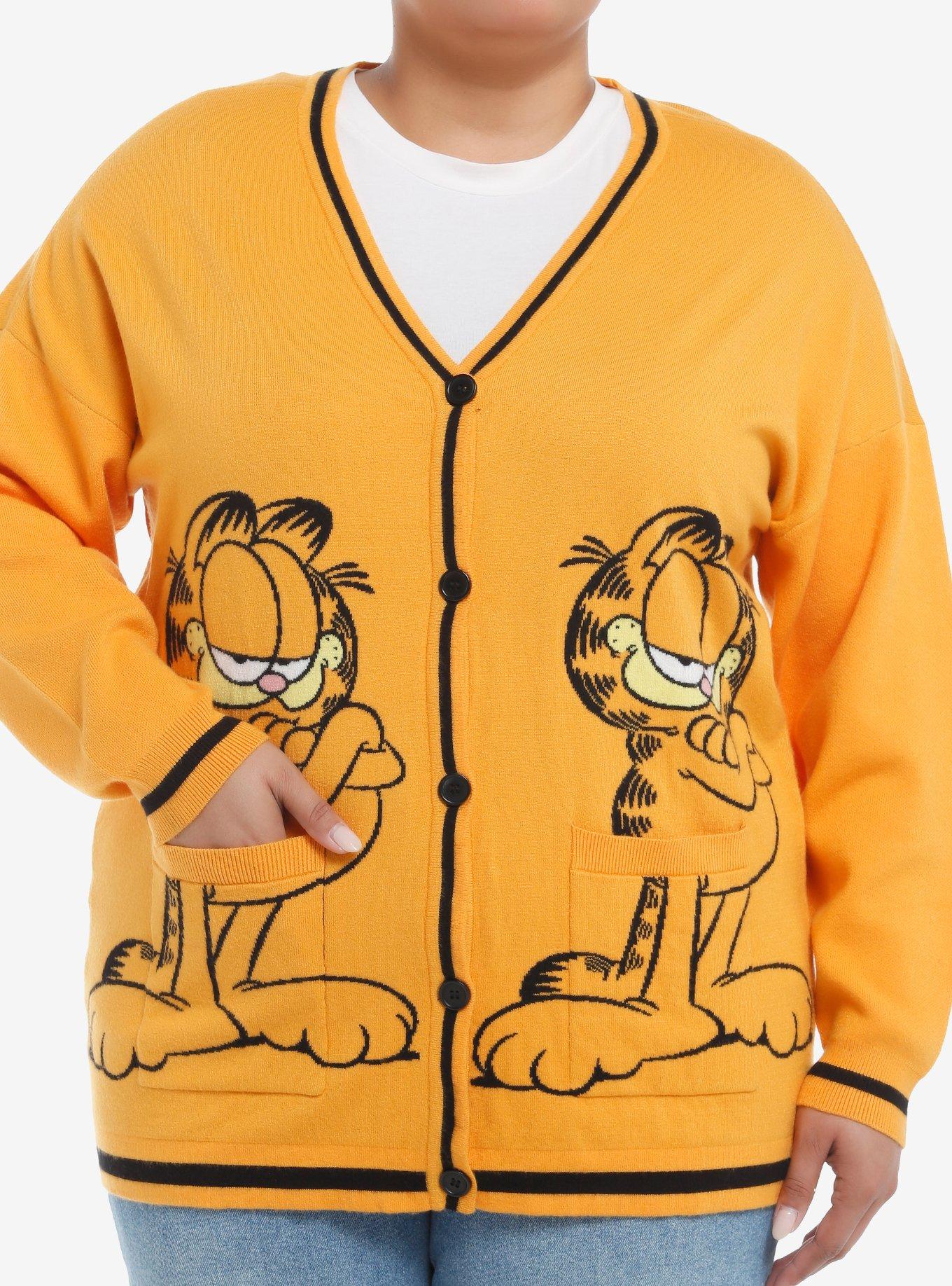 Garfield Jumbo Print Intarsia Cardigan Plus Size, ORANGE, hi-res