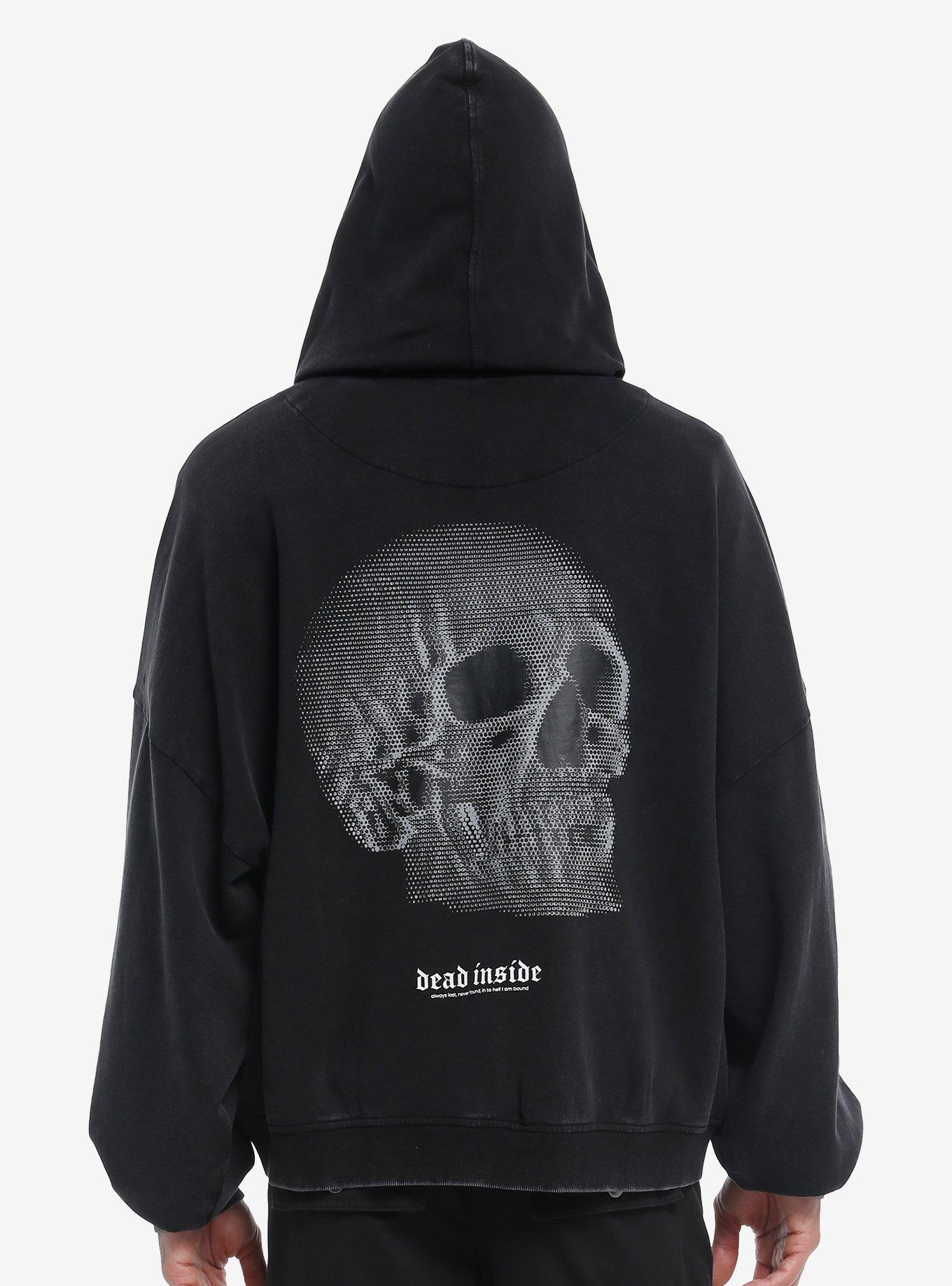 Dead Inside Skull Mineral Wash Hoodie, GREY, hi-res