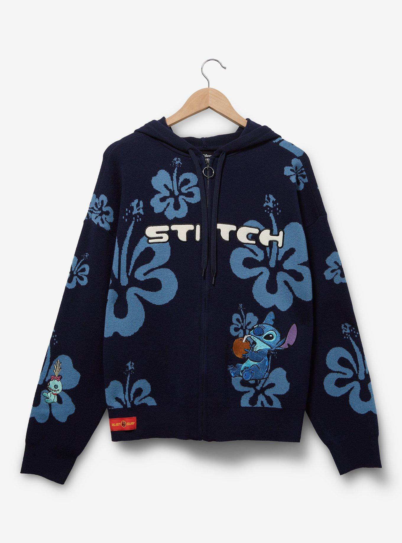 Her Universe Disney Lilo & Stitch Hibiscus Flower Stitch Knit Hoodie Plus Size, NAVY, hi-res