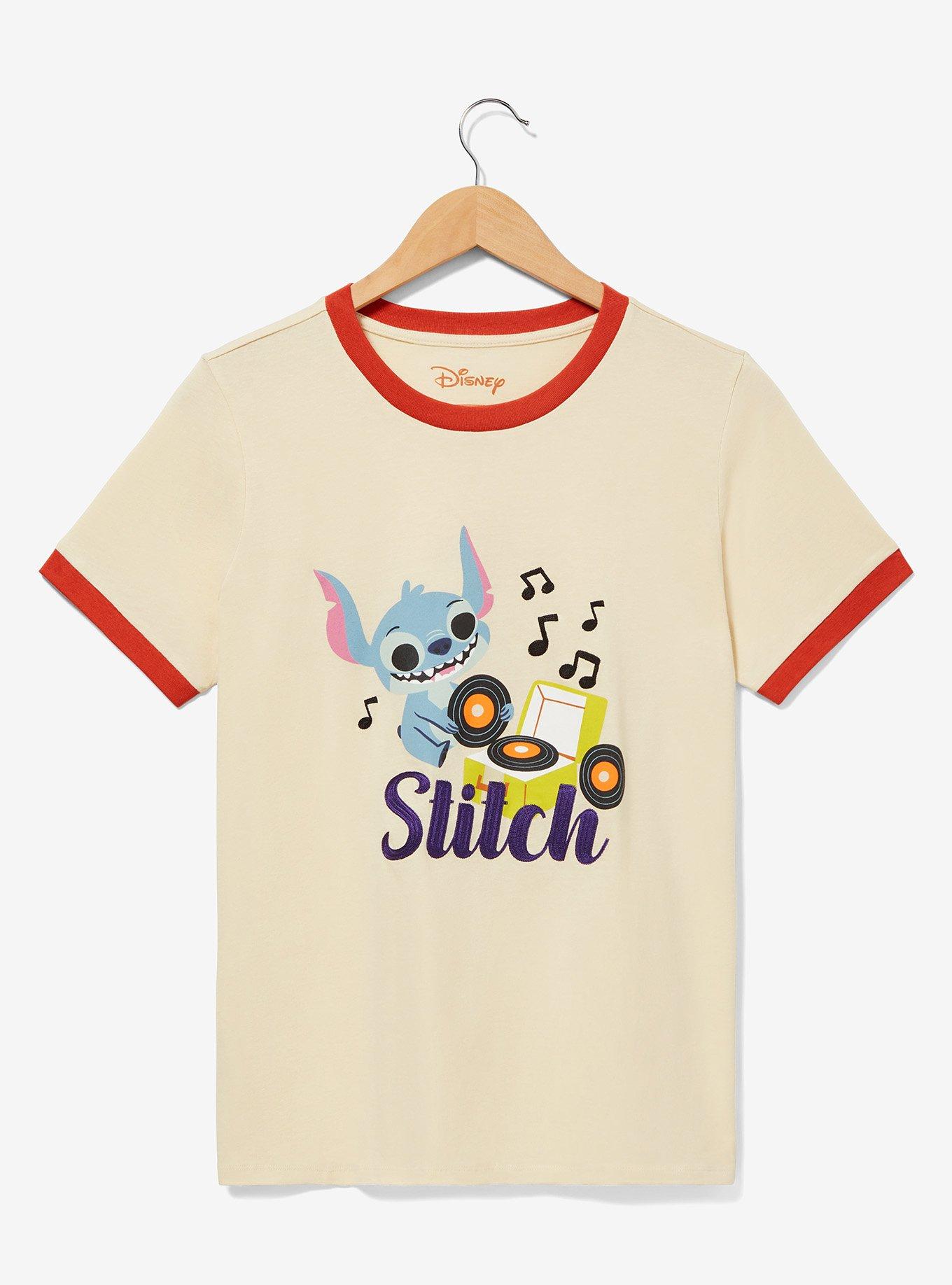 Her Universe Disney Lilo & Stitch Record Player Isometric Women's Ringer T-Shirt &mdash; BoxLunch Exclusive, OFF WHITE, hi-res