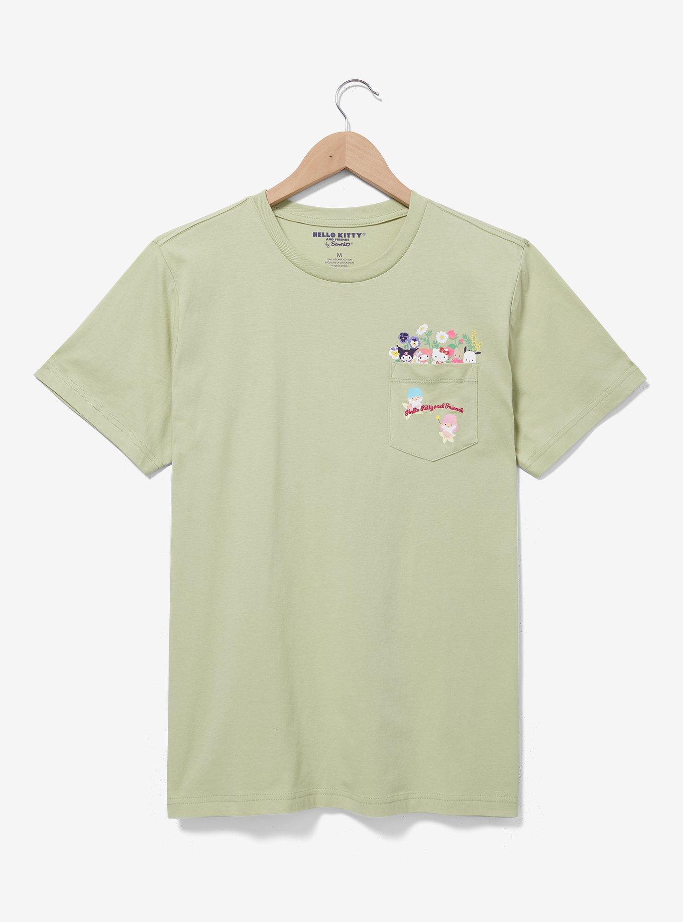 Sanrio Hello Kitty and Friends Floral Women's Pocket T-Shirt &mdash; BoxLunch Exclusive, LIGHT GREEN, hi-res
