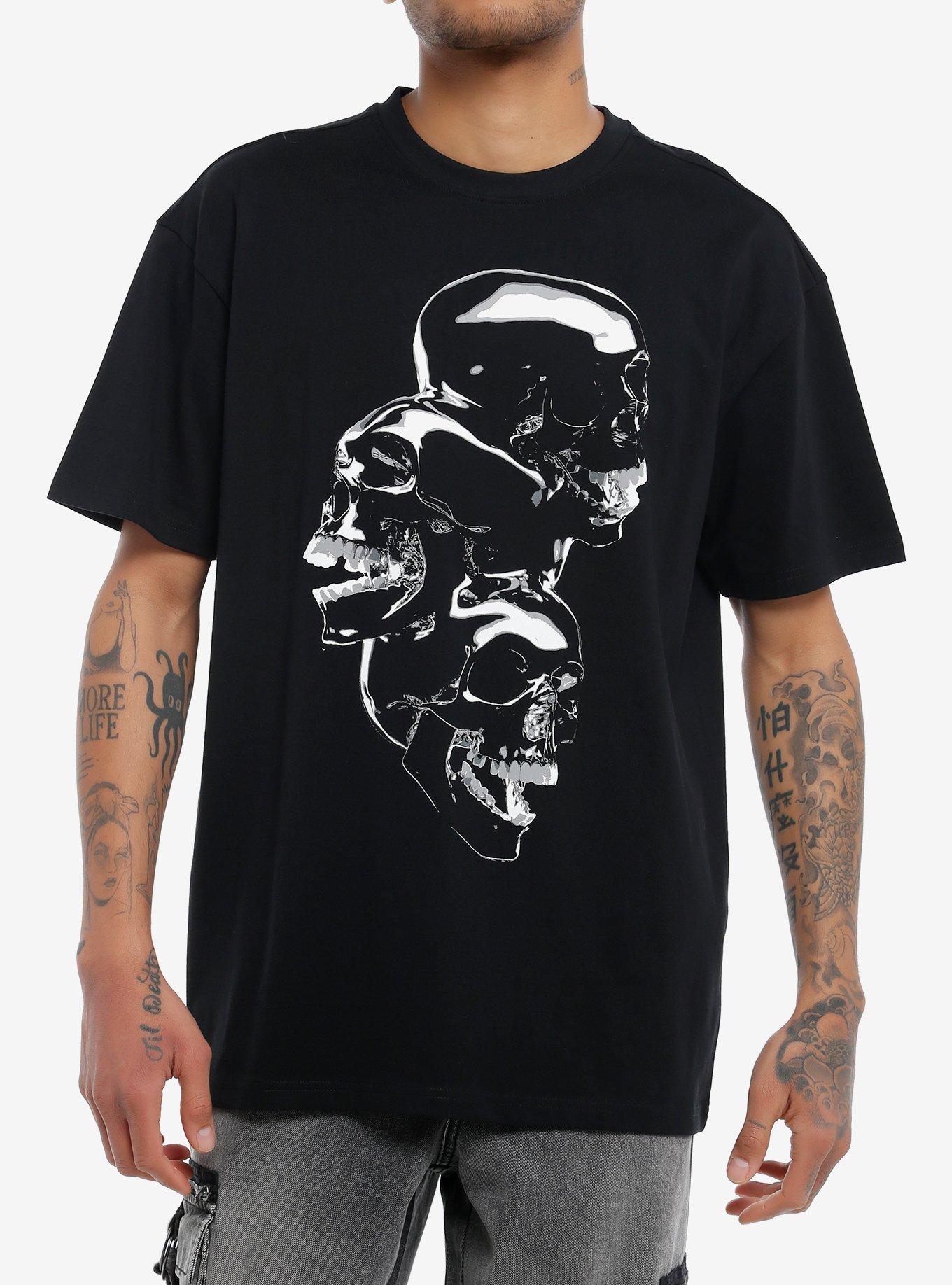 Laughing Chrome Skull Stack T-Shirt, MULTI, hi-res