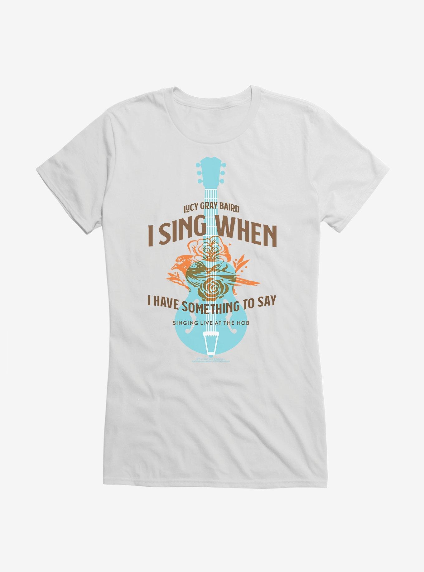 Hunger Games: The Ballad Of Songbirds And Snakes Lucy Gray Baird Guitar Girls T-Shirt, WHITE, hi-res