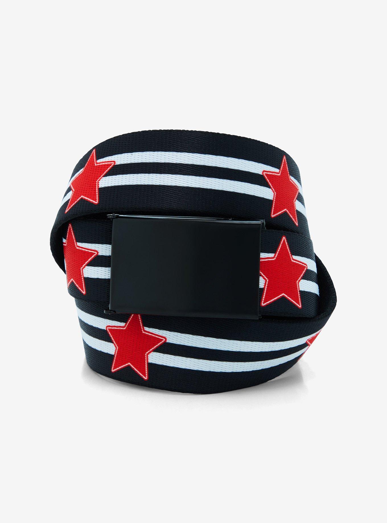 Black & White Stripe Star Snap Belt, , hi-res