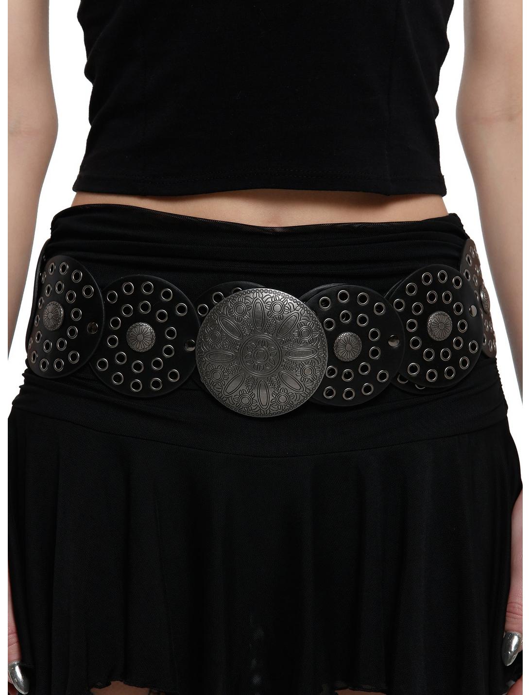 Black & Silver Circle Grommet Hip Belt, MULTI, hi-res