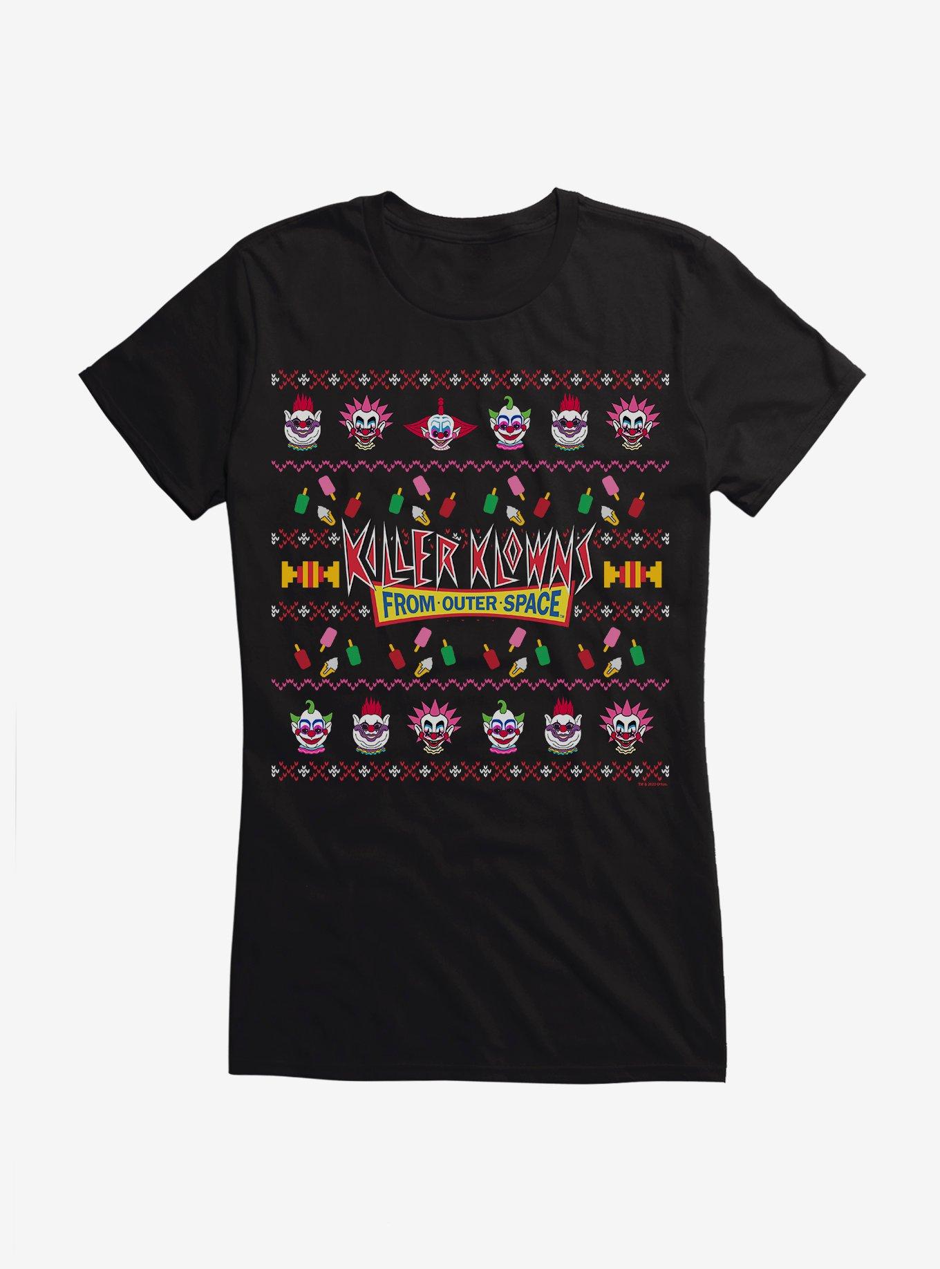 Killer Klowns From Outer Space Ugly Christmas Sweater Pattern Girls T-Shirt, BLACK, hi-res