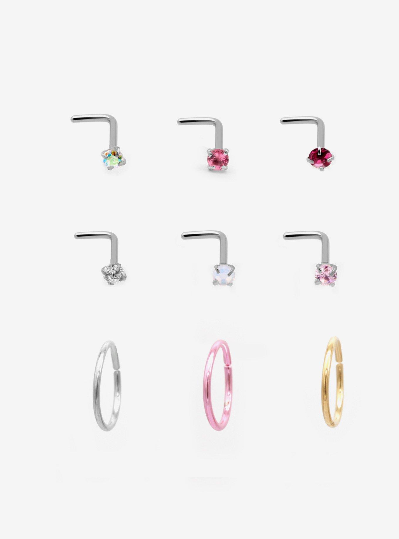 Steel Pink Silver & Gold Nose Stud & Hoop 9 Pack | Hot Topic