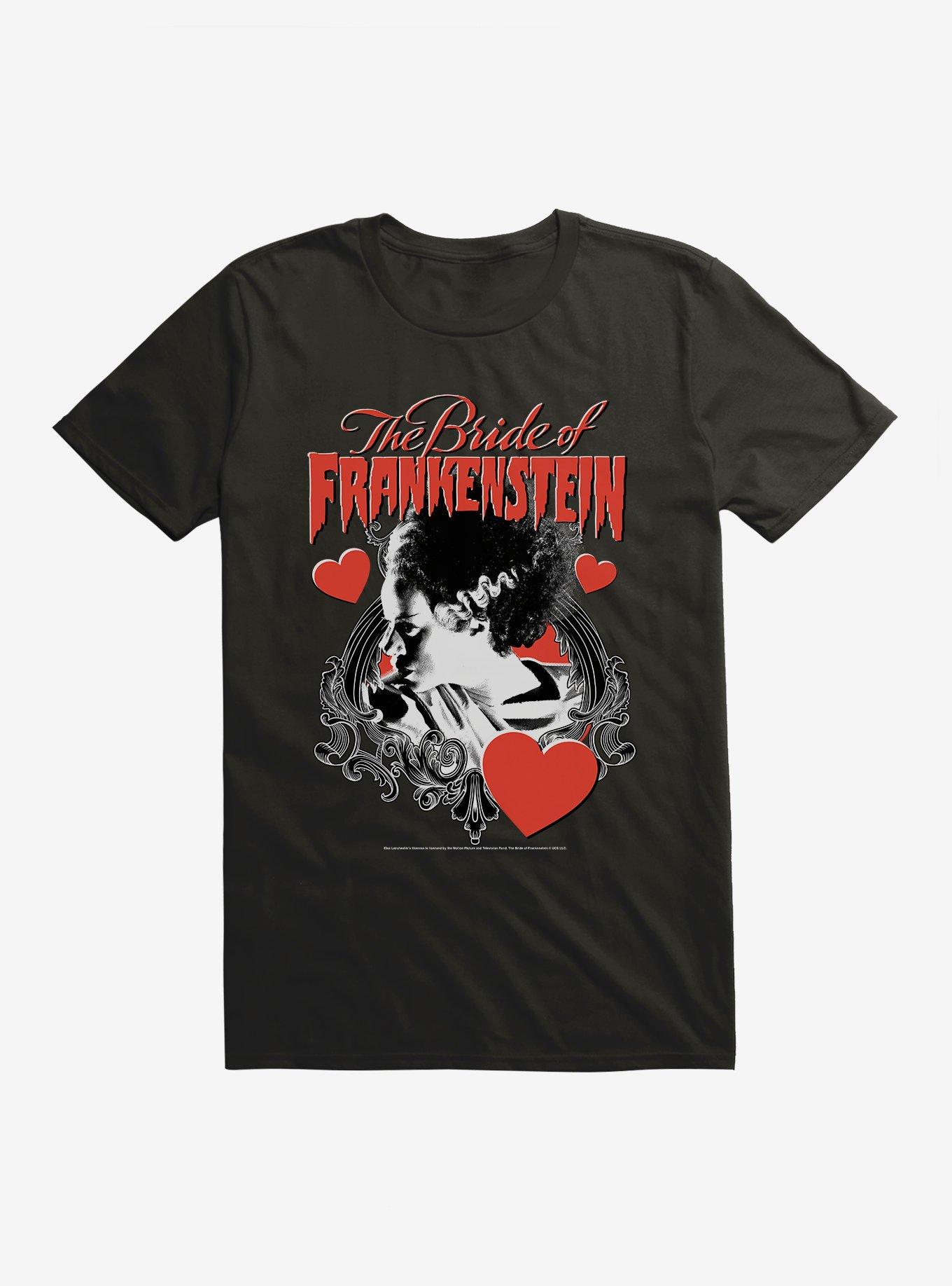 The Bride Of Frankenstein Bride With Hearts T-Shirt, BLACK, hi-res