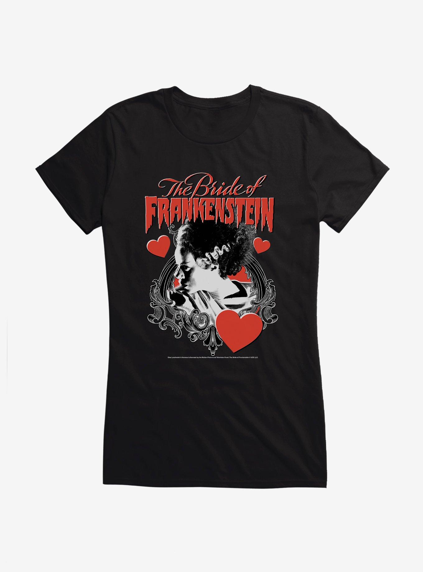 The Bride Of Frankenstein Bride With Hearts Girls T-Shirt, BLACK, hi-res