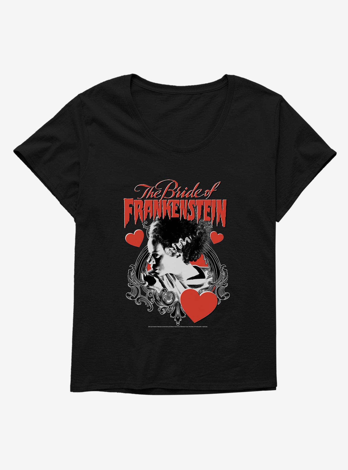 The Bride Of Frankenstein Bride With Hearts Girls T-Shirt Plus Size, BLACK, hi-res