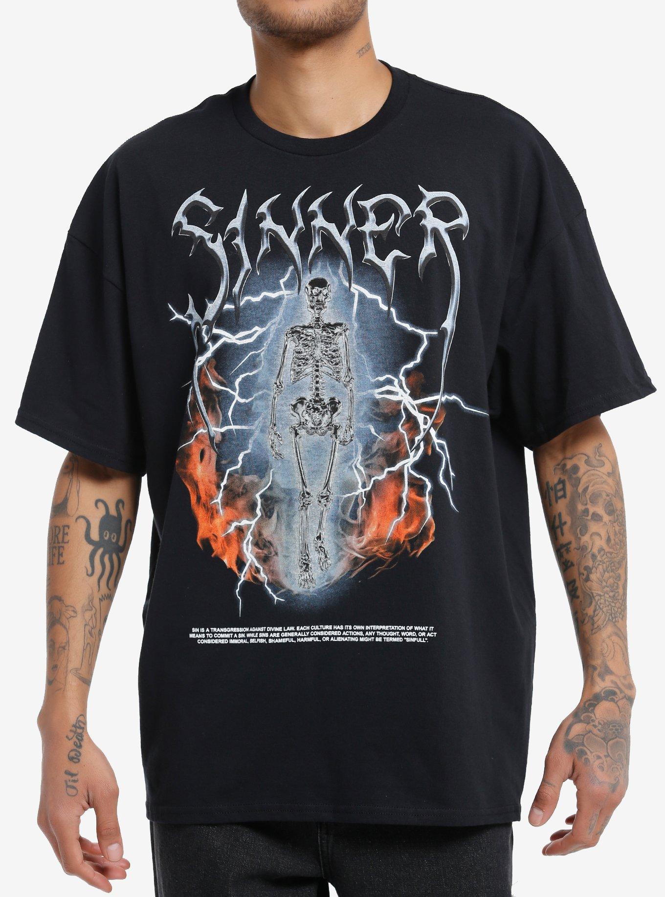 Social Collision® Sinner Fiery Skeleton Oversized T-Shirt