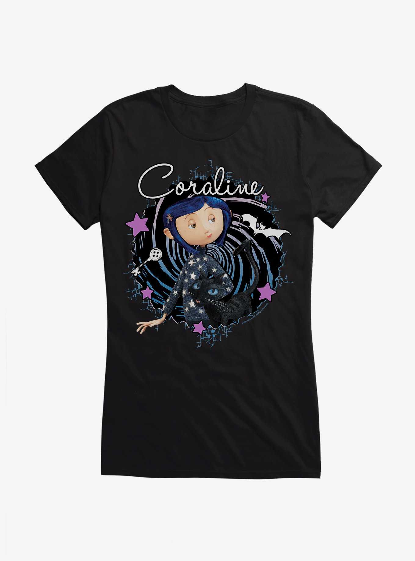 Coraline The Cat Swirl And Stars Girls T-Shirt, , hi-res