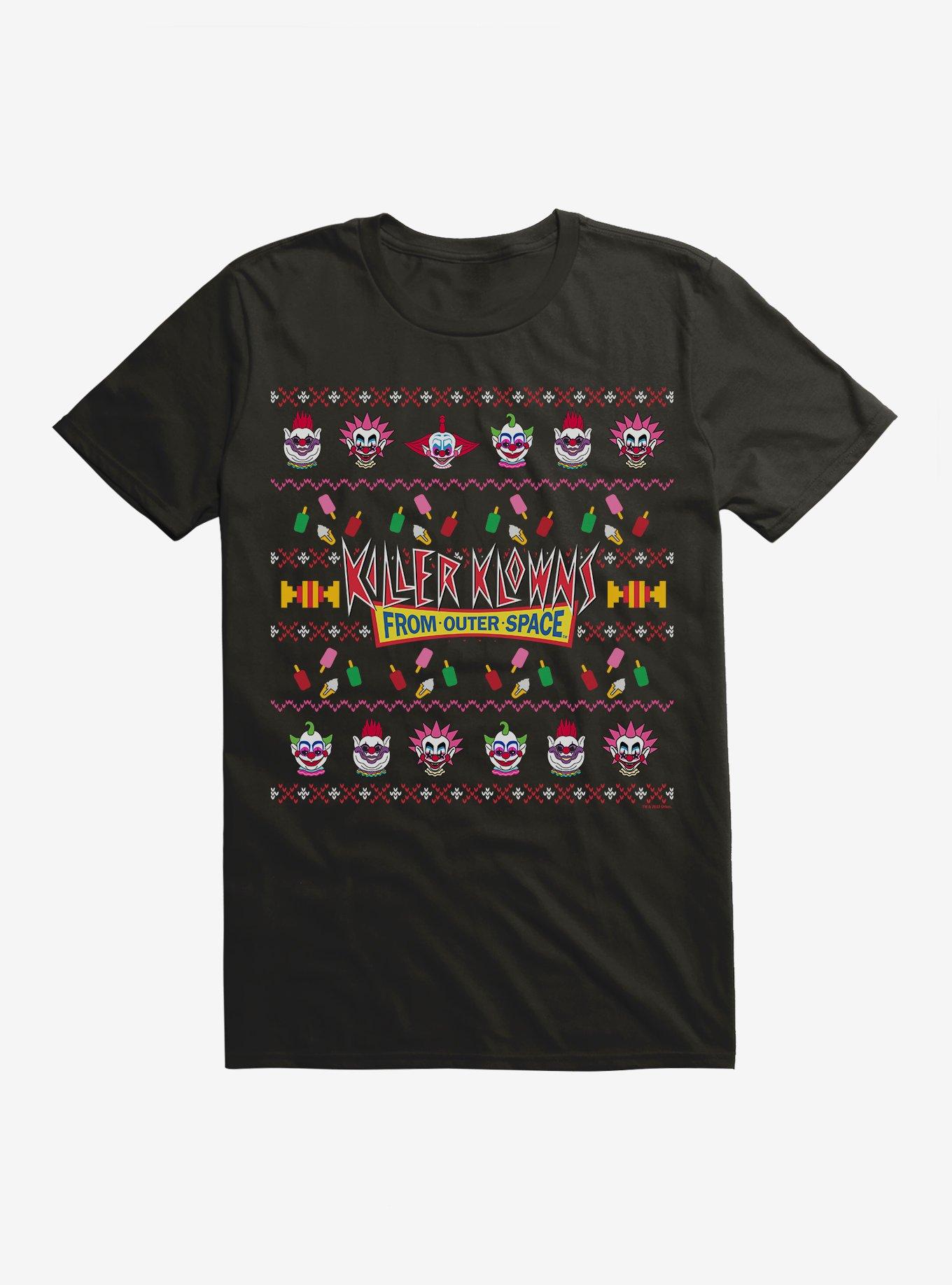 Killer Klowns From Outer Space Ugly Christmas Sweater Pattern T-Shirt, BLACK, hi-res