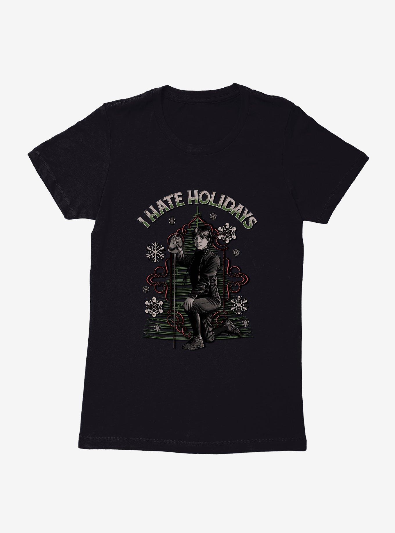 Wednesday I Hate Holidays Womens T-Shirt, BLACK, hi-res