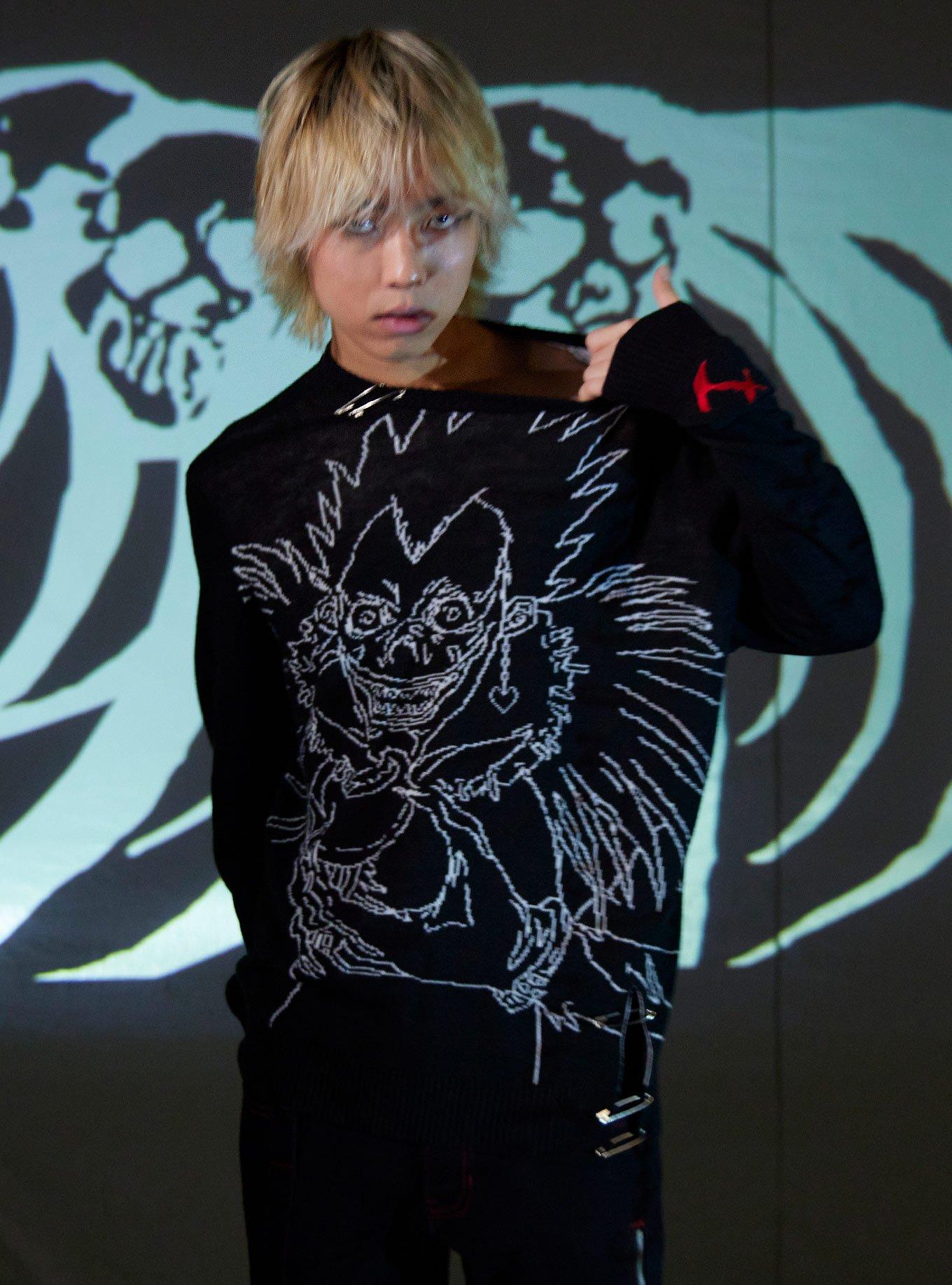 Death Note Ryuk Safety Pin Knit Sweater, BLACK, hi-res