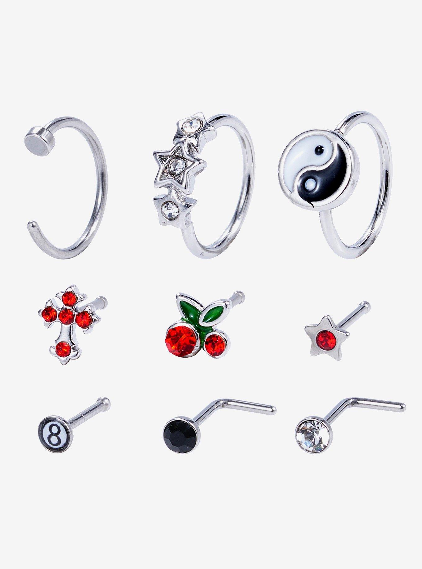 Steel Cherry Star Yin-Yang Nose Stud & Hoop 9 Pack, , hi-res