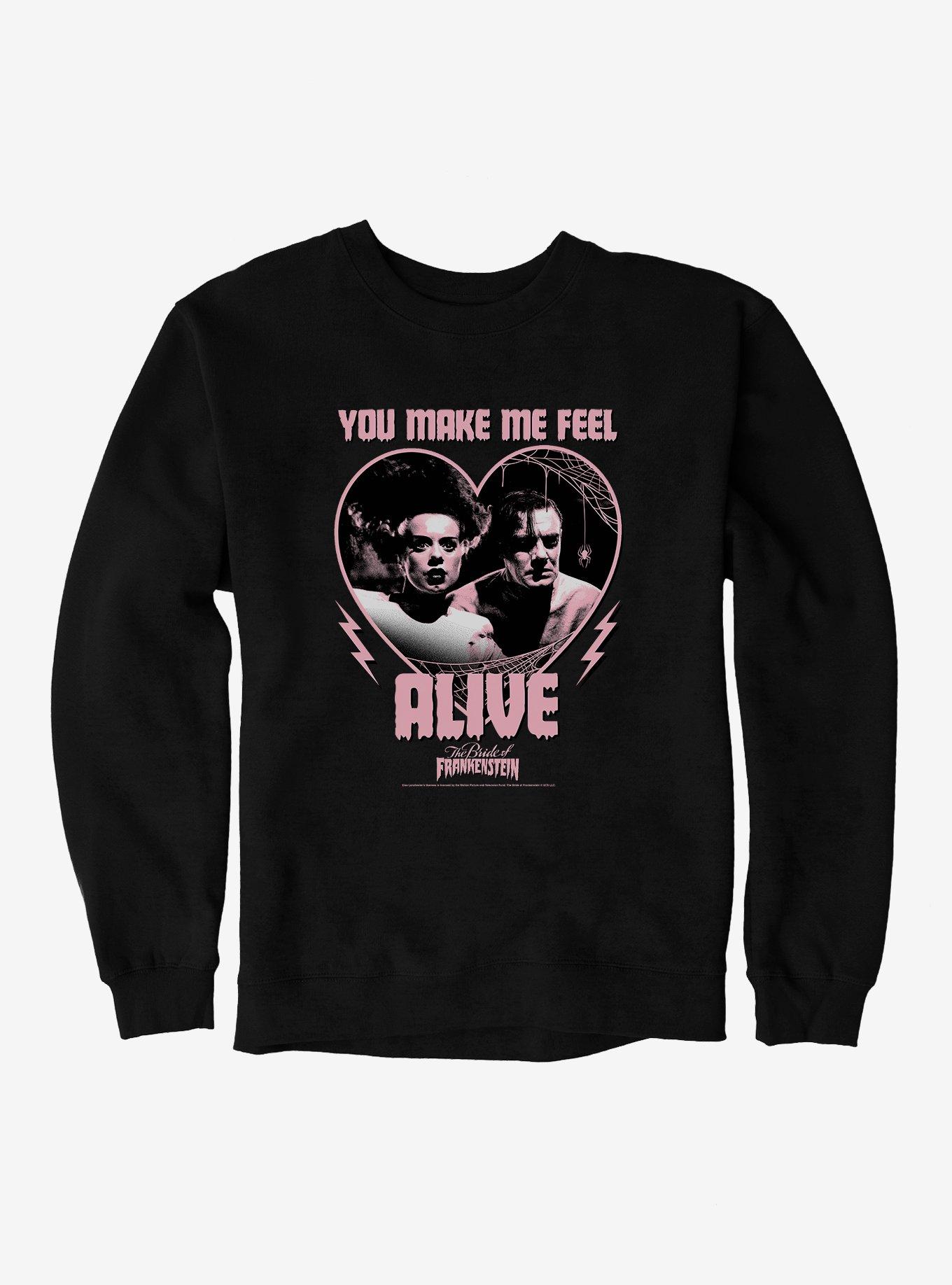 The Bride Of Frankenstein You Make Me Feel Alive Sweatshirt, BLACK, hi-res