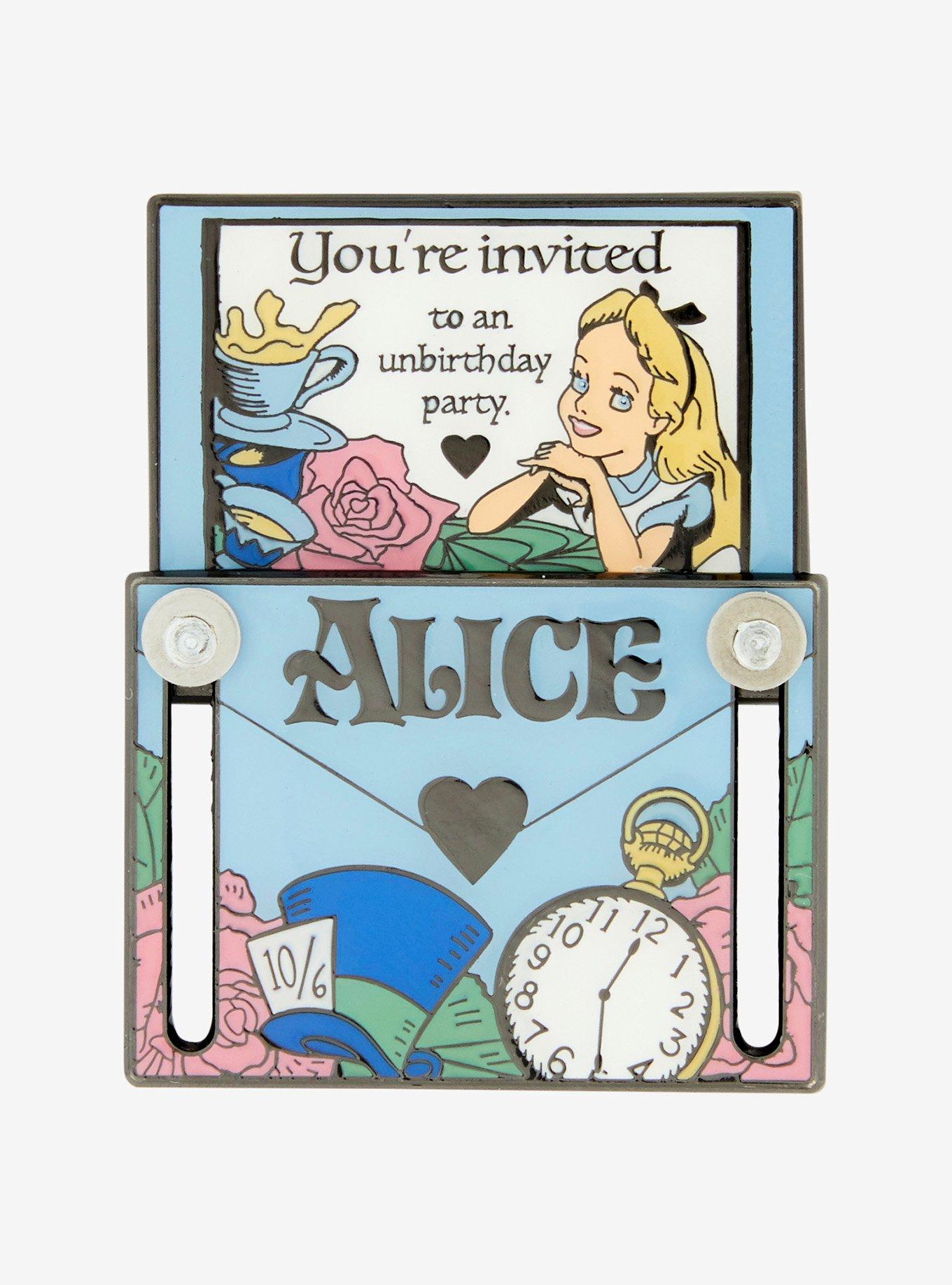 Loungefly Disney Alice in Wonderland Unbirthday Invitation Sliding Enamel Pin — BoxLunch Exclusive, , hi-res