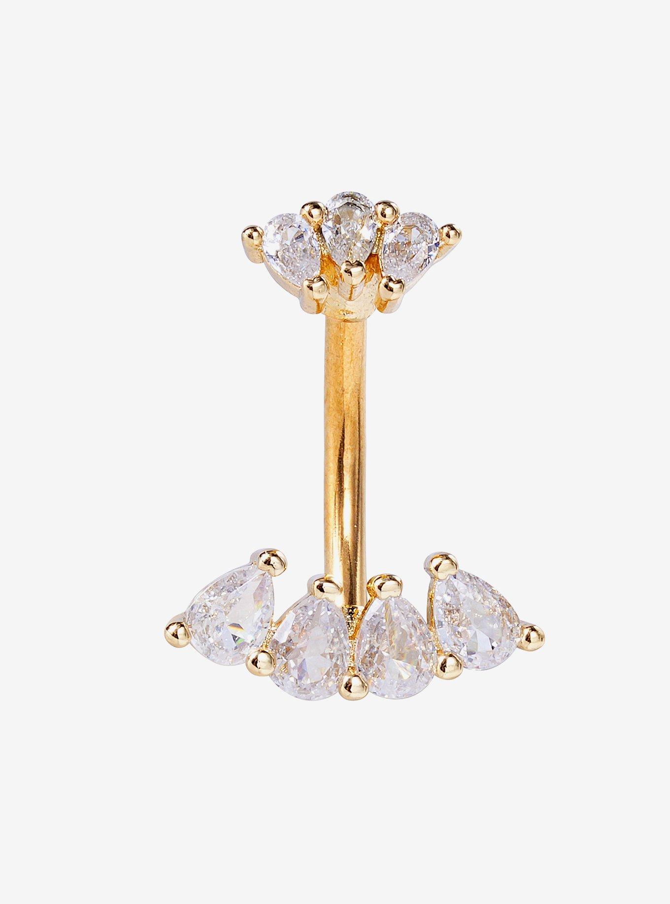 14G Steel Gold Gem Navel Barbell, , hi-res