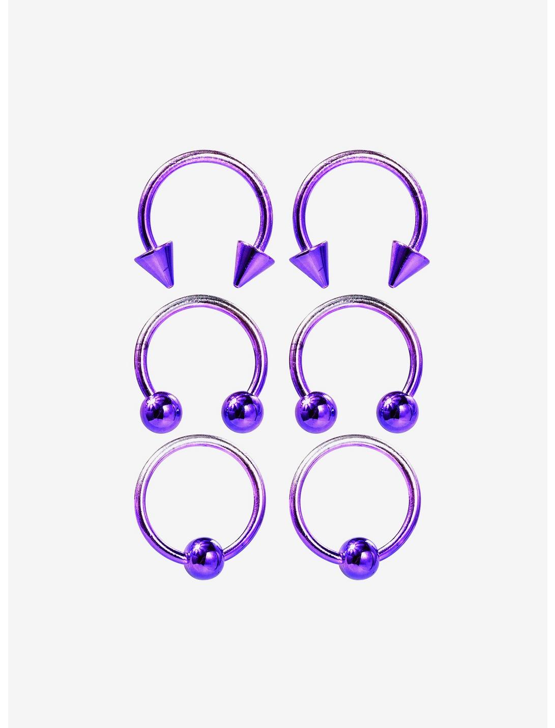 Steel Purple Circular Barbell & Captive Hoop 6 Pack, , hi-res