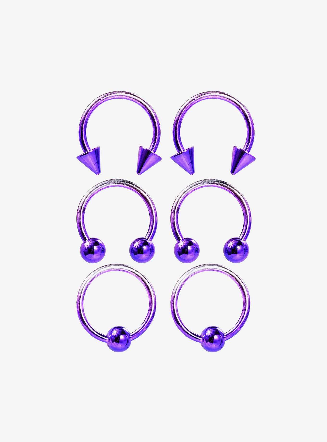 Steel Purple Circular Barbell & Captive Hoop 6 Pack, , hi-res