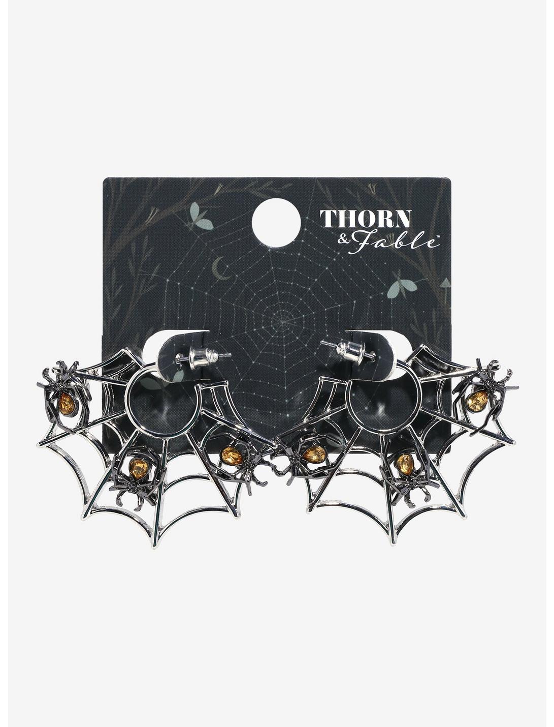 Thorn & Fable Spiderweb Spider Hoop Earrings, , hi-res