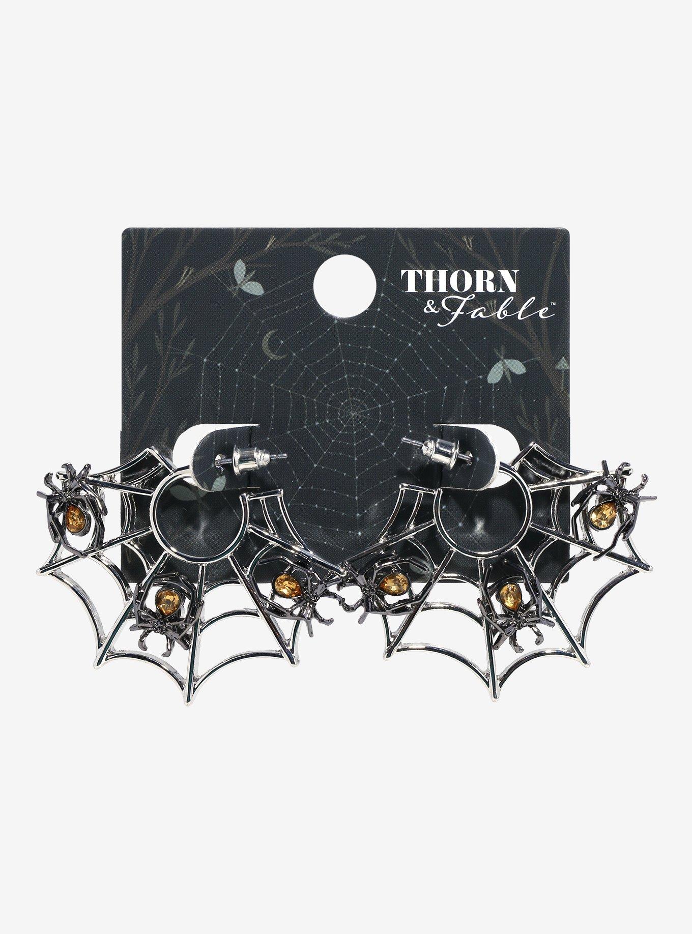 Thorn & Fable Spiderweb Spider Hoop Earrings, , hi-res