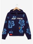 Her Universe Disney Lilo & Stitch Hibiscus Flower Stitch Knit Zippered Hoodie - BoxLunch Exclusive, NAVY, hi-res