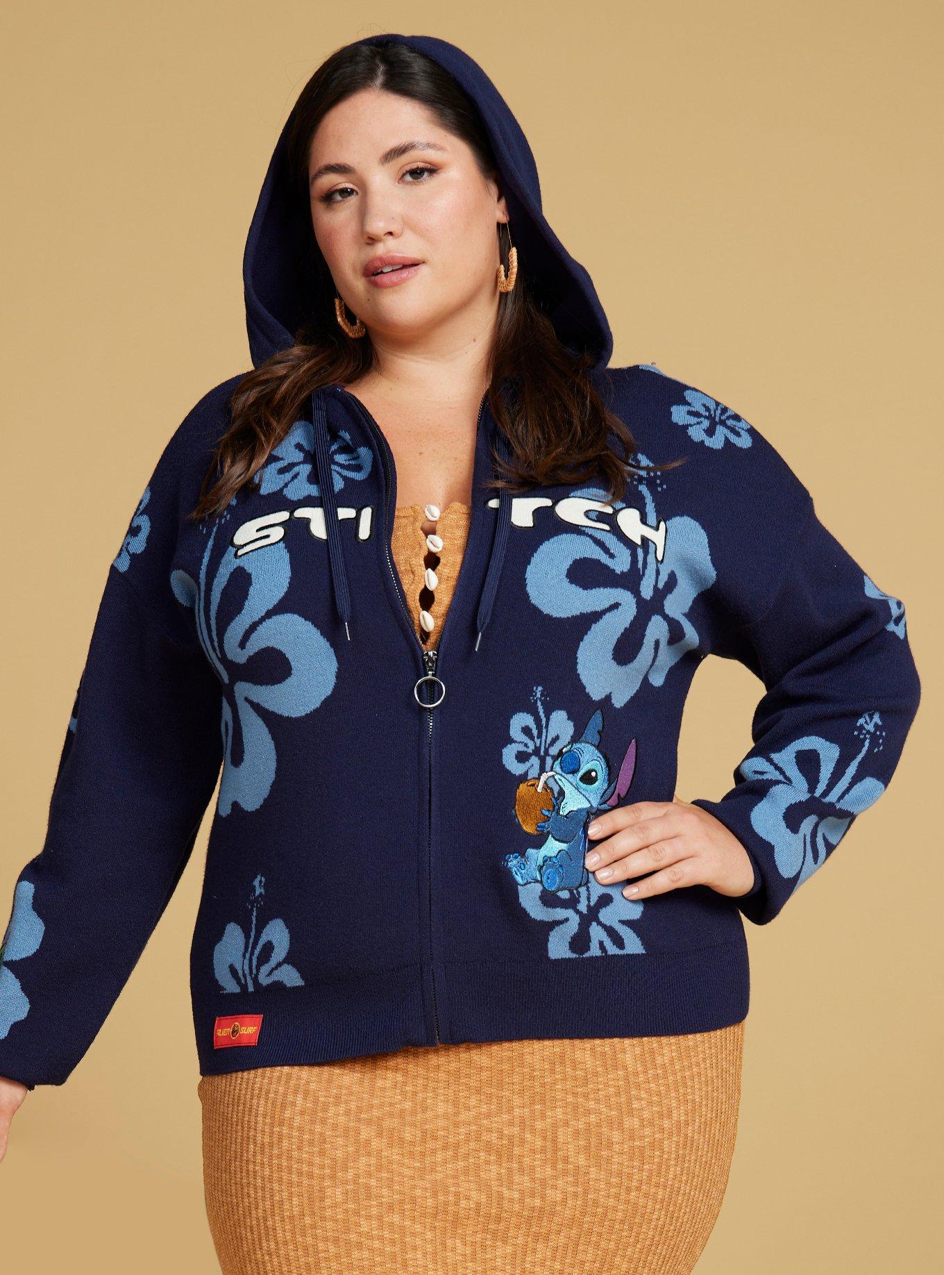 Her Universe Disney Lilo & Stitch Hibiscus Women's Plus Size Knit Zip Hoodie — BoxLunch Exclusive, NAVY, hi-res